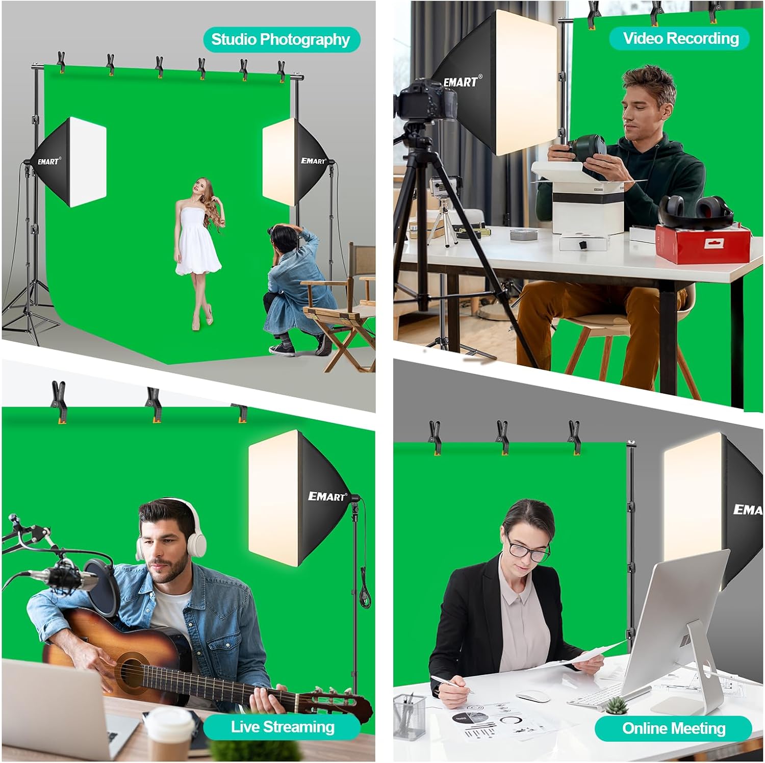 EMART Photography Lighting Kit, 10 x 10 FT Backdrop Stand Heavy Duty with 10 x 15 FT Backdrop, Softbox Lighting Kit with 85W 3000K-6000K LED Bulbs, Professional Studio Lights for Portrait, Video Shoot