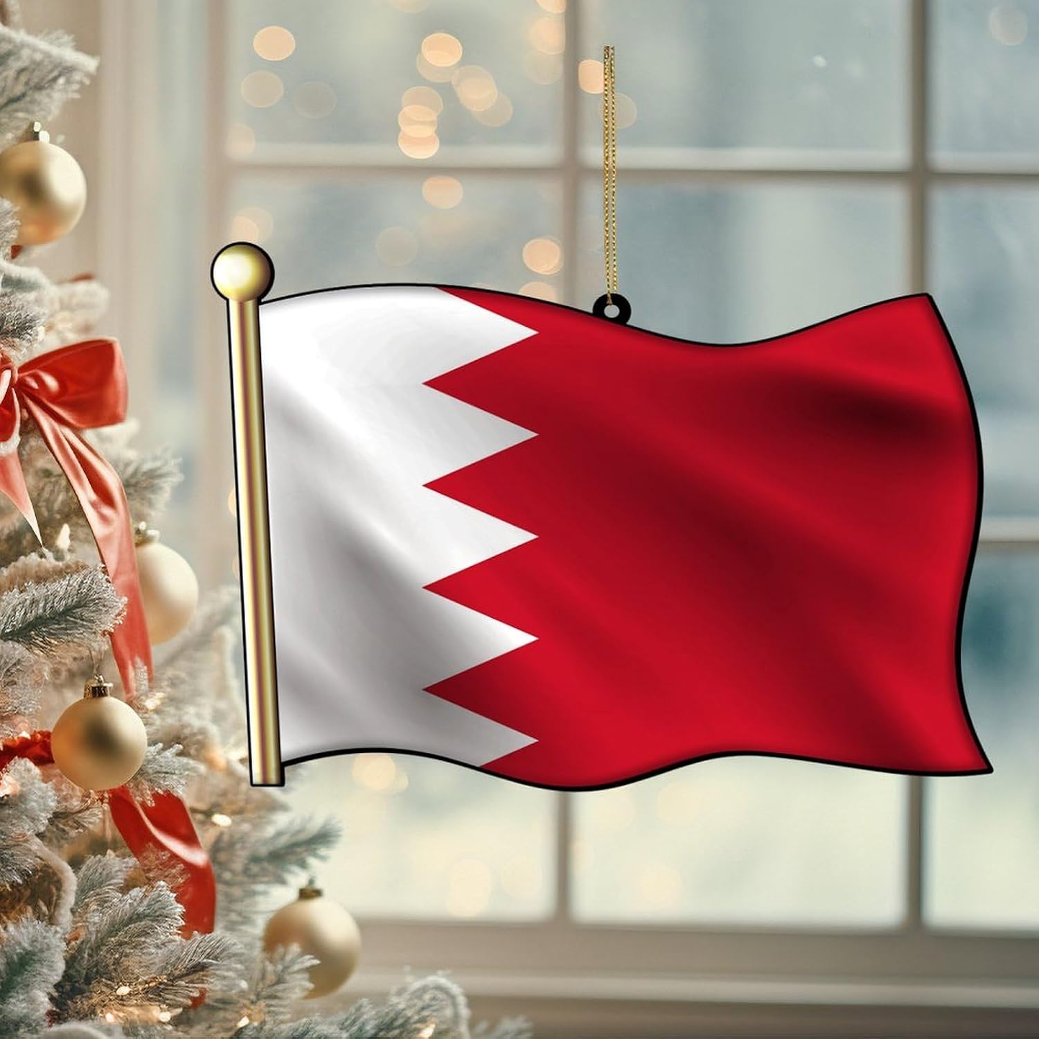 Customize Bahrain Flag Ornaments for Bahrain Friends 3 Inch Xmas Holiday Souvenir Popular Country City Souvenir Personalized Name Ornaments Gifts for Woman Friends Birthday