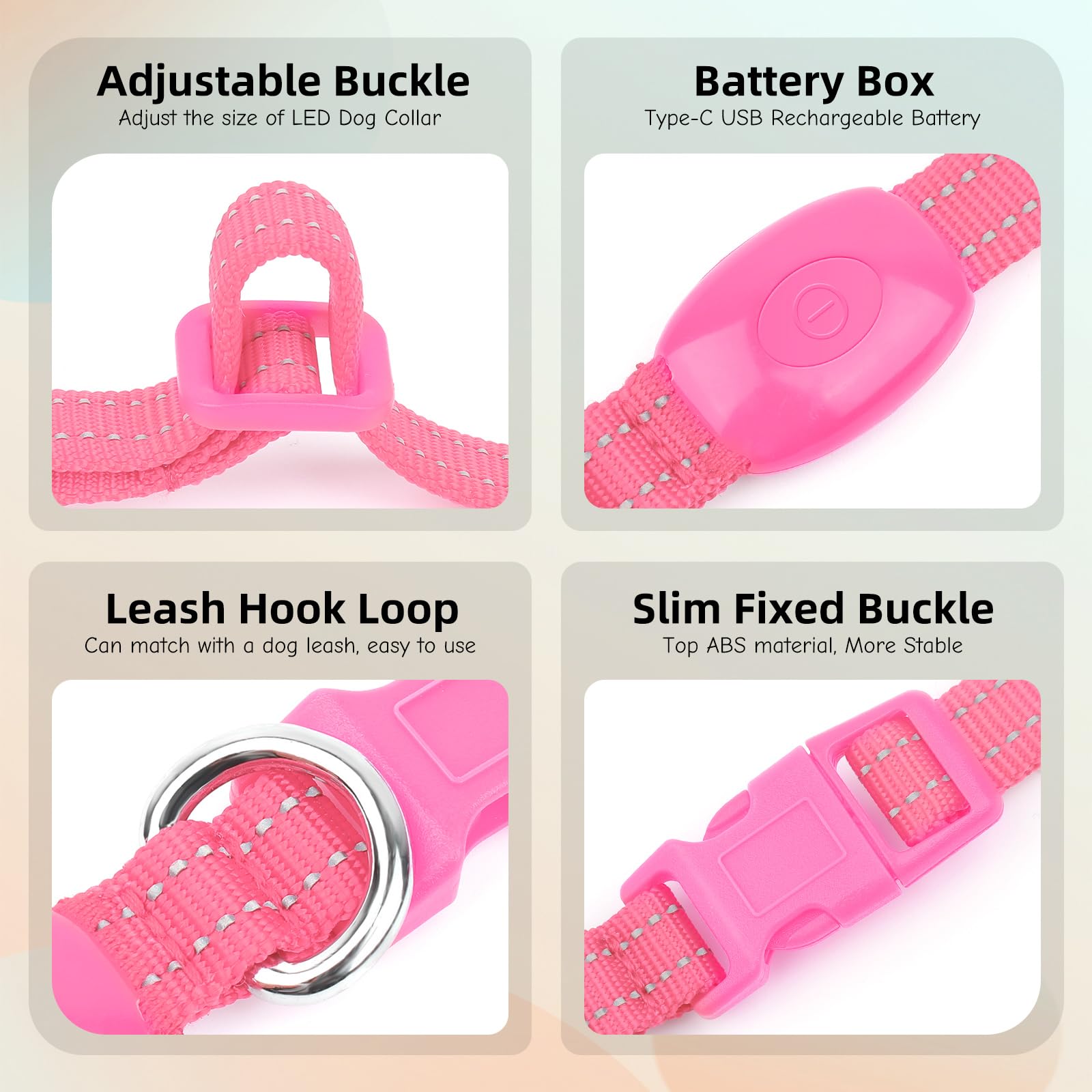 Clan_X cane collare, USB ricaricabile illuminazione LED per cani, Glow in Dark, riflettente collari Keep your Pets visibile & Safe, XS (8.5-11.8inch/21.5-29.9cm), Cotton Candy Pink