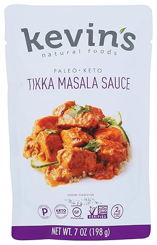 Kevin's Natural Foods Tikka Masala Salsa a fuego lento, apta para dieta keto y paleo, sin gluten, sin conservantes, sin OMG, 7 onzas (paquete de 12)