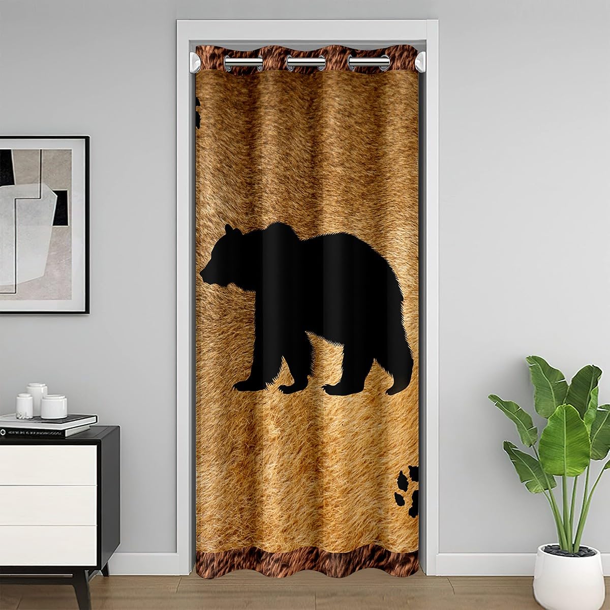 Feelyou Cabin Bear Closet Door Cover Curtain Cowhide Door Curtain for Doorway Privacy Bear Wildlife Doors with Windows Women Men Room Decor Farmhouse
