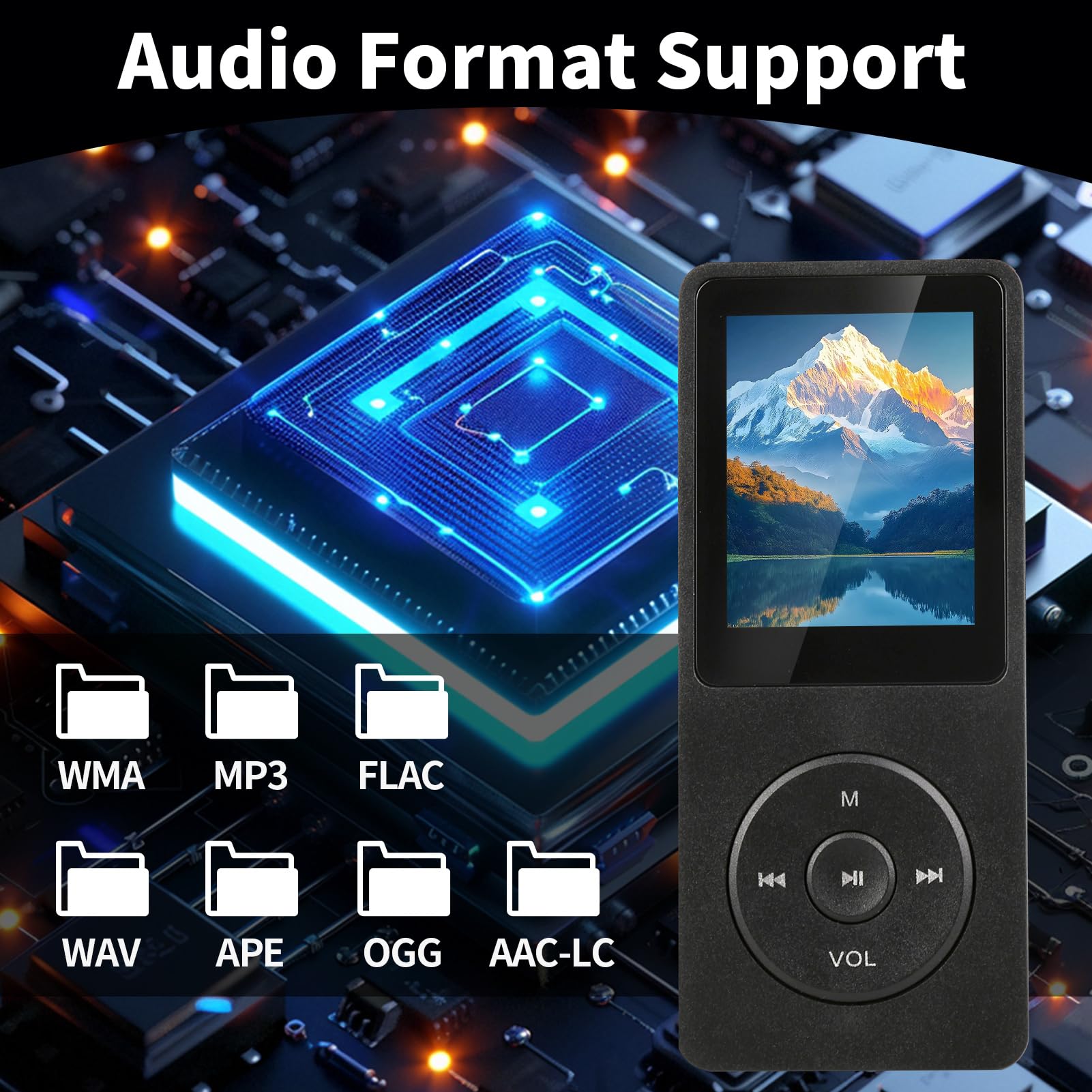 Lettore MP3 Bluetooth 5.3 64GB con Altoparlante, Autonomia 70H, Schermo 1,8”, MP4 Bluetooth Leggero, Lettore MP3 Bluetooth per Bambini Sport HiFi senza Perdita, Scheda TF 64GB