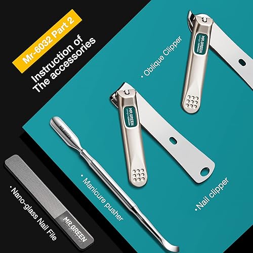 Miniatura 5 de MR.GREEN Set de manicura 7 en 1, herramientas de cuidado personal, acero inoxidable, profesional, cortaúñas, pedicura, kit de estuche de viaje