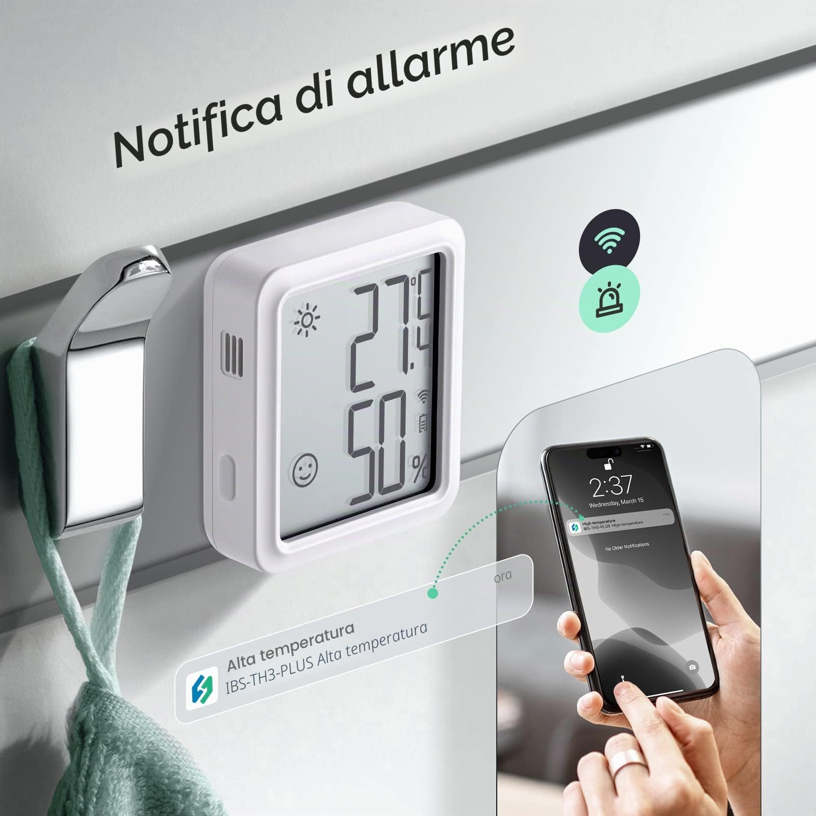 Inkbird Termometro Igrometro WiFi,IBS-TH3-PLUS Sensore di Temperatura con LCD Display,APP Controllo,Alert Notification,Termometro Ambiente Interno per Camera Serra Garage Cantina di Vini