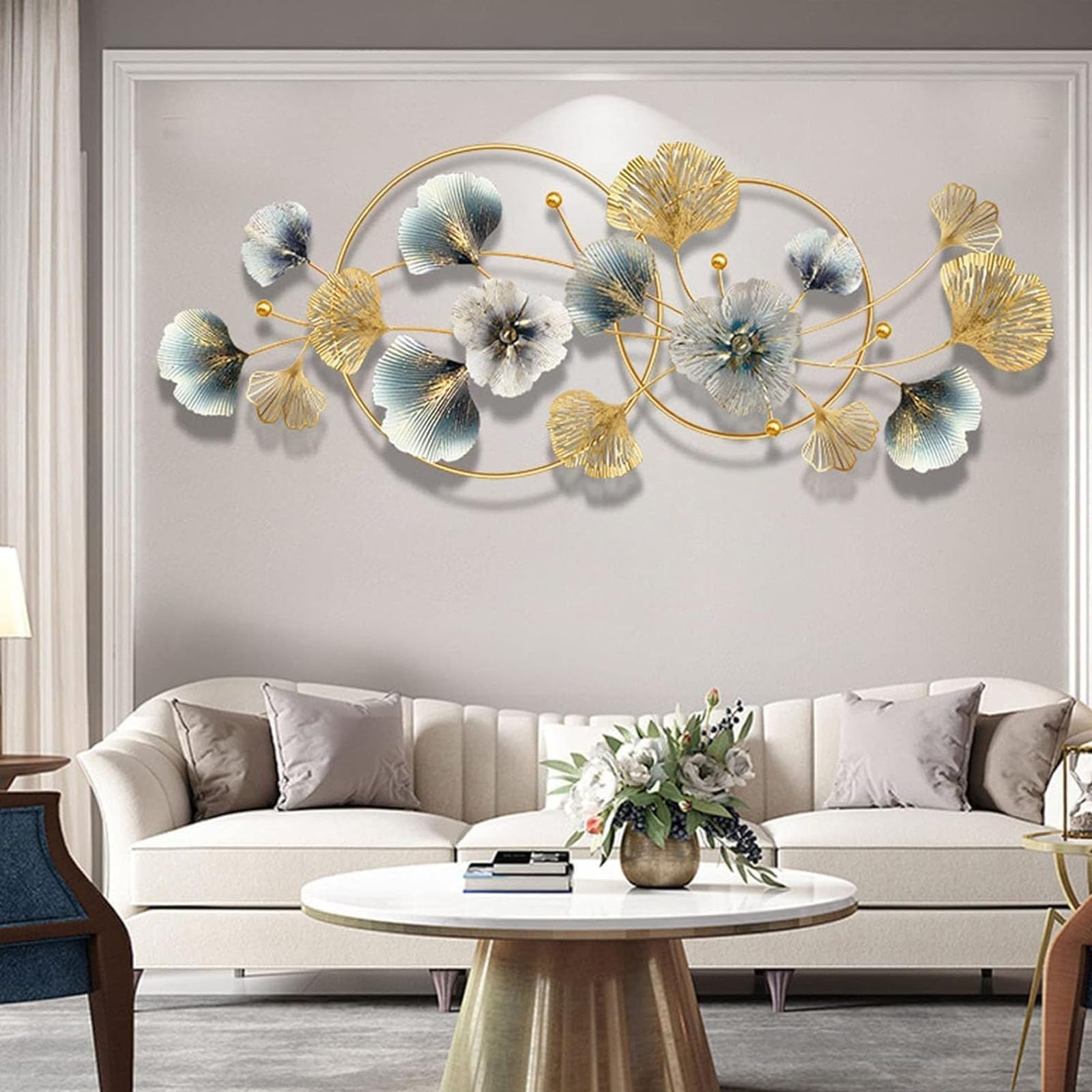 Escultura moderna de metal para pared, hojas de ginkgo 3D, decoración para sala de estar