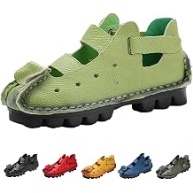 MOYOWEI Womens High Top Slip On Leather Sandals | Summer Comfort Breathable Handmade Punched Soft Sole Dress Casual Platform Loafers
