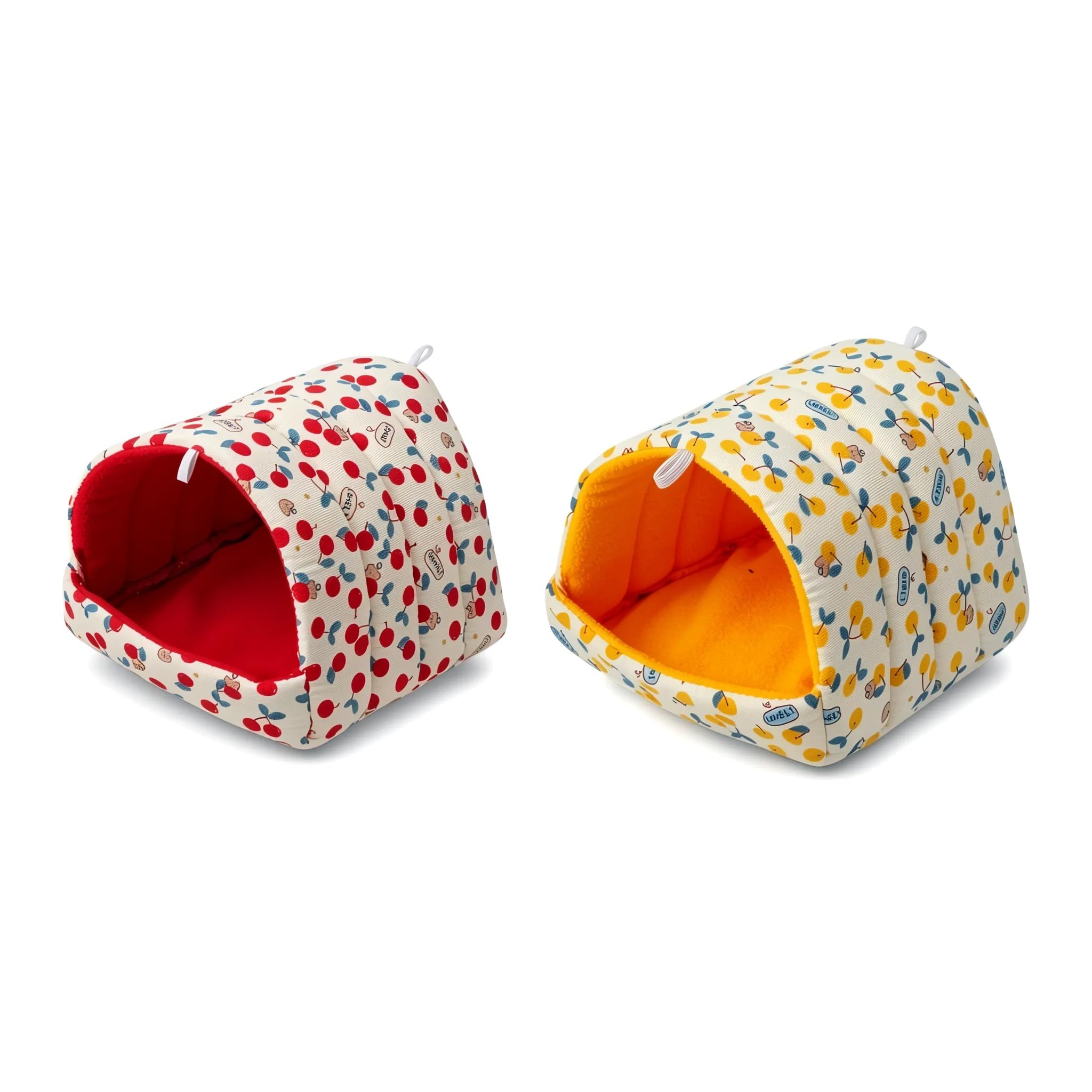 2 Pack Cozy Guinea Pig Bed Red Yellow Cherry, Warm Washable Hamster Cave
