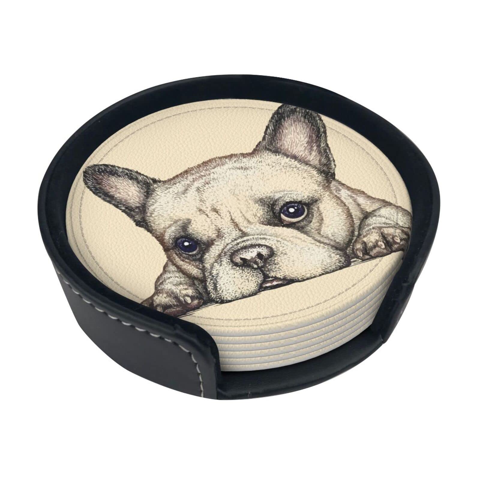 Amazon｜フレンチ・ブルドッグ 可愛い 犬柄 レザー コースター
