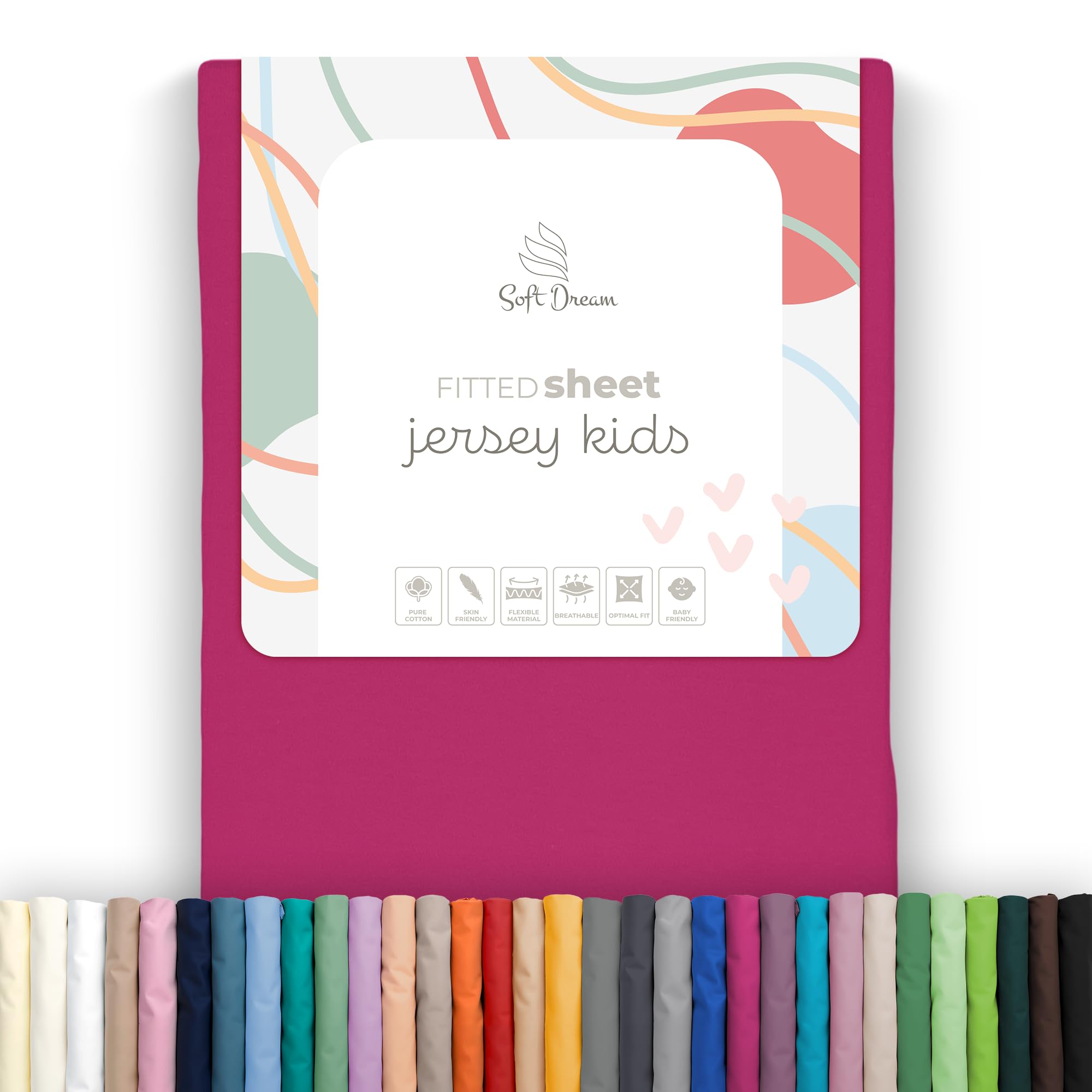Soft Dream - Fitted Sheet - 28 Colours - 100% Cotton Jersey (63 x 100 inches, amaranth)