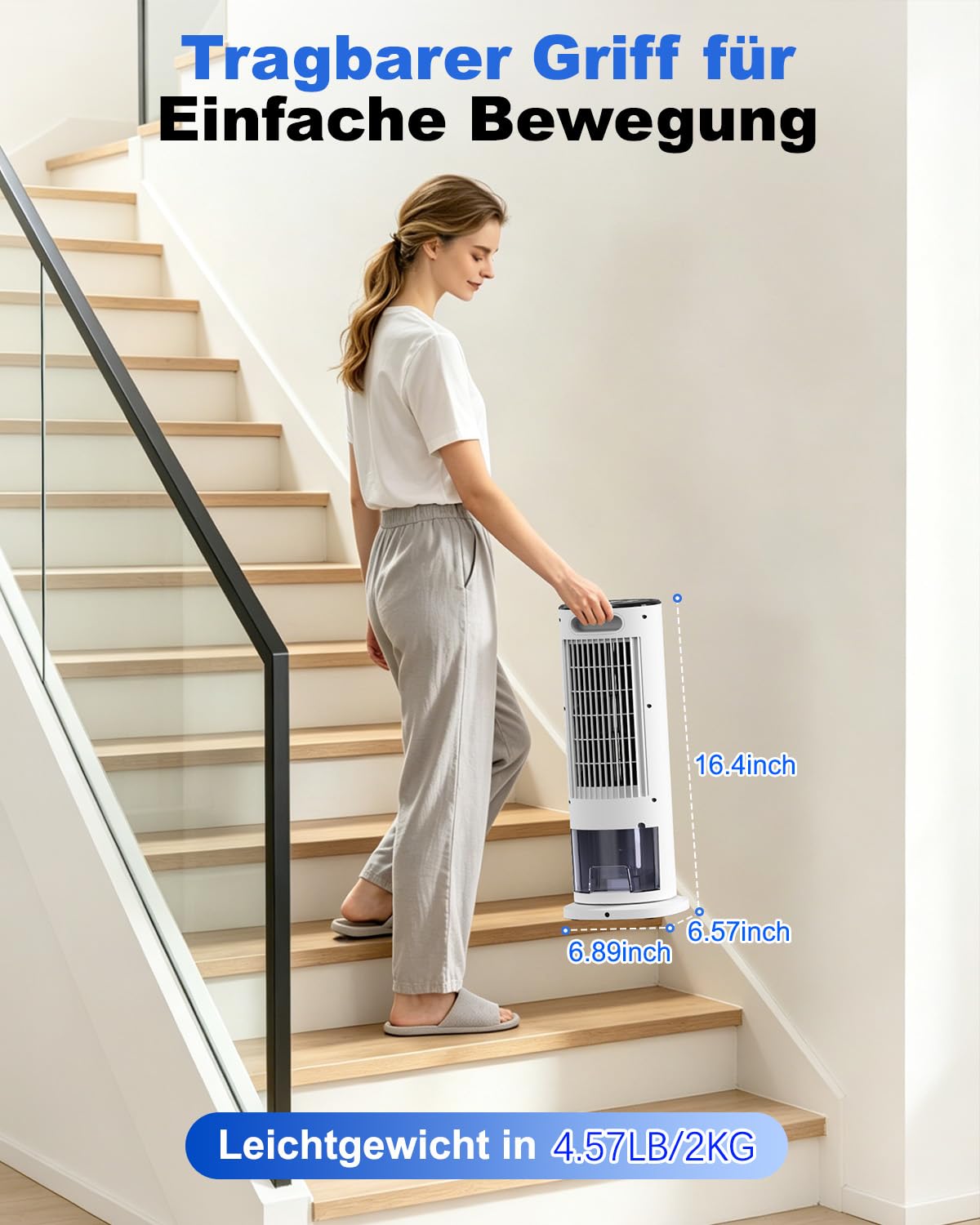Mobile Klimaanlage 6 in 1 Turmventilator, 90° Oszillation, Timer, LED-Bildschirm, Luftkühler für Zuhause Büro Weiß