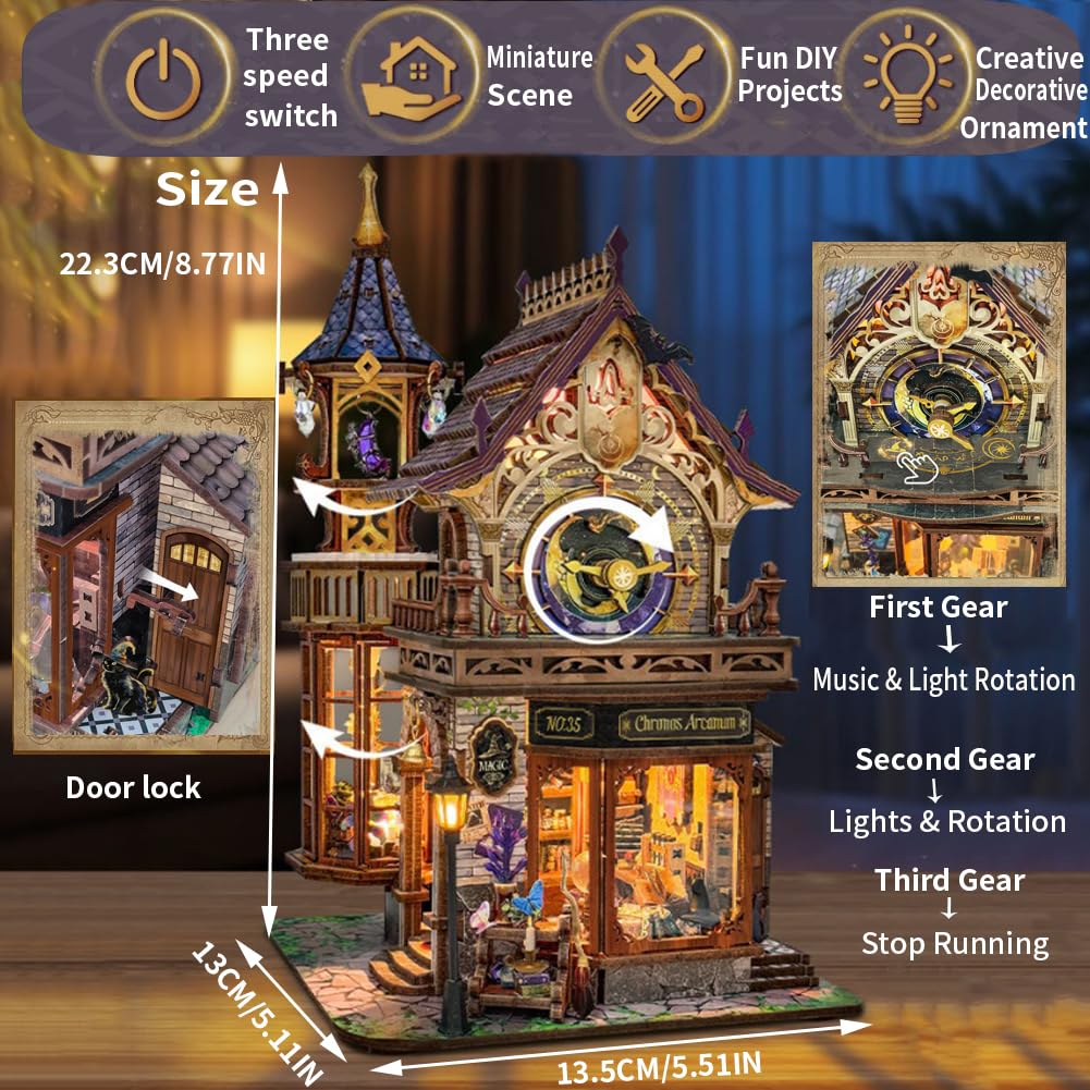 DIY Book Nook Kit mit LED-Licht, Vintage Uhr Thema Holz 3D Miniatur Puzzle, dekorative Buchecke für Erwachsene und Jugendliche
