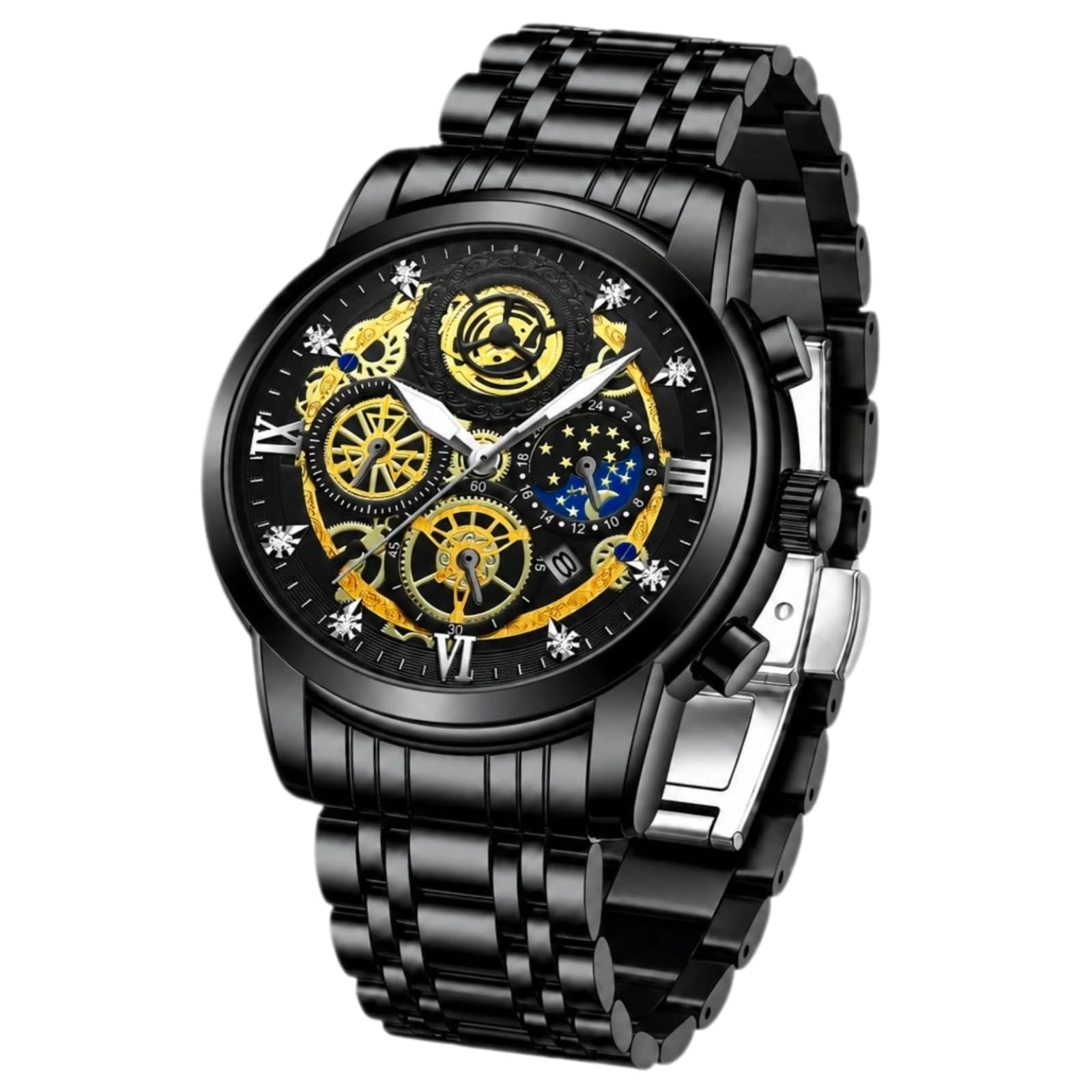 Watches for Men Skeleton Business Dress Stainless Steel Waterproof Luminous Multifunction…