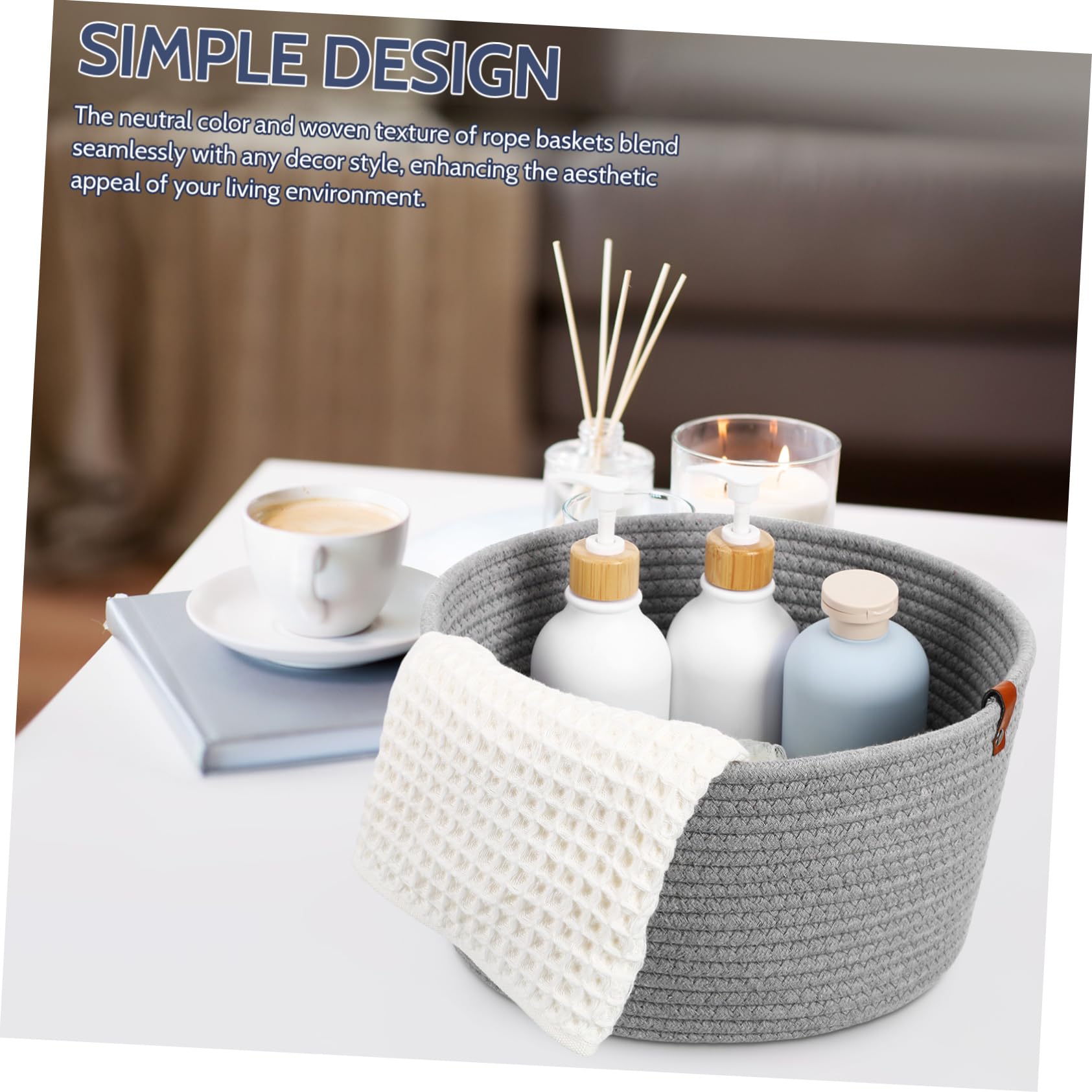 Abaodam 2 Stück Runde Aufbewahrungskörbe aus Baumwolle mit Deckel Geflochtene Organizer Körbe für Wäsche und Wohnzimmer Schlichtes Design