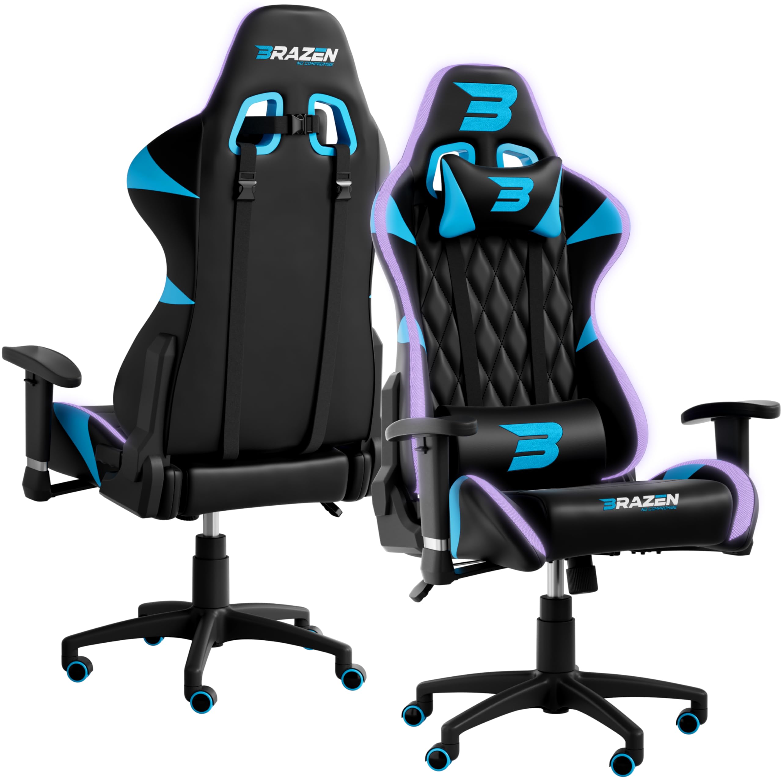 BraZen Venom Adult Gaming Chair for Adults RGB Lights Ergonomic Reclining Adjustable Neck, Lumbar, Armrests and Height Adults Gaming Chairs for Adult Gamer Chair with RGB - Blue — image 1