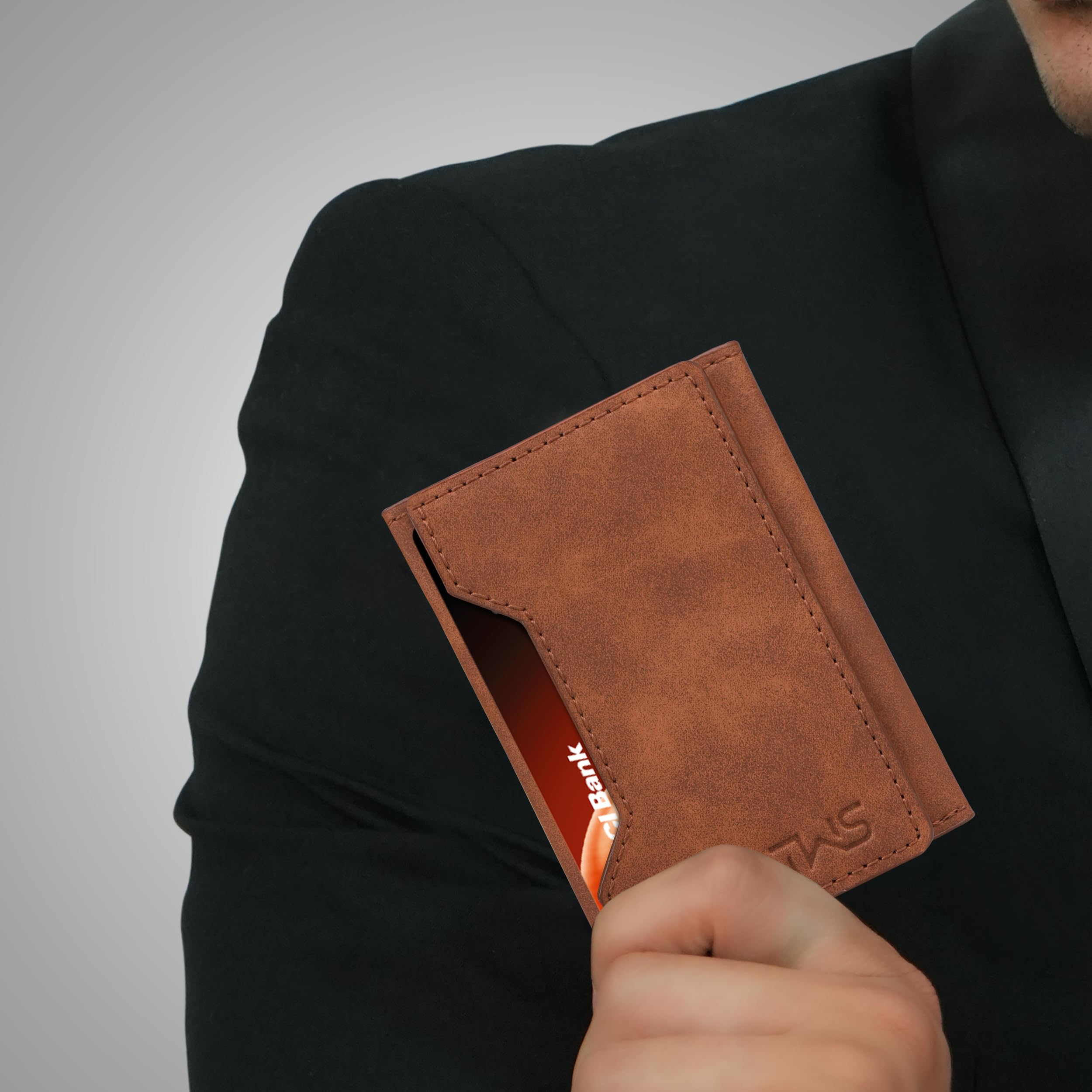 The Wallet Store Magna Suede Vegan Leather Cardholder (Tan)