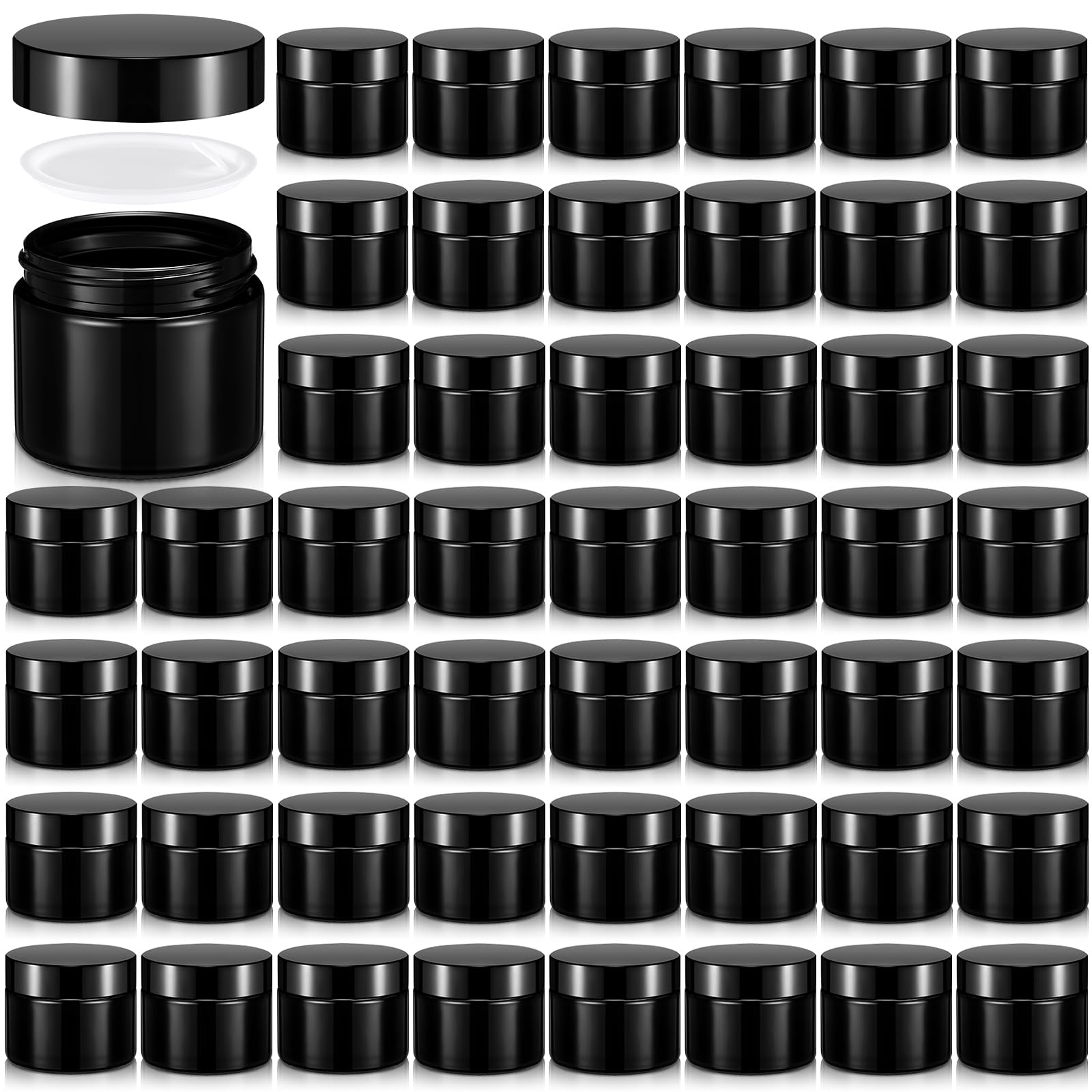 Domensi 48 Pcs 2 oz Glass Jars with Lids Travel Size Round Leakproof Empty Cosmetic Jars with Inner Liners Lid for Storing Makeup Lotions Face Cream