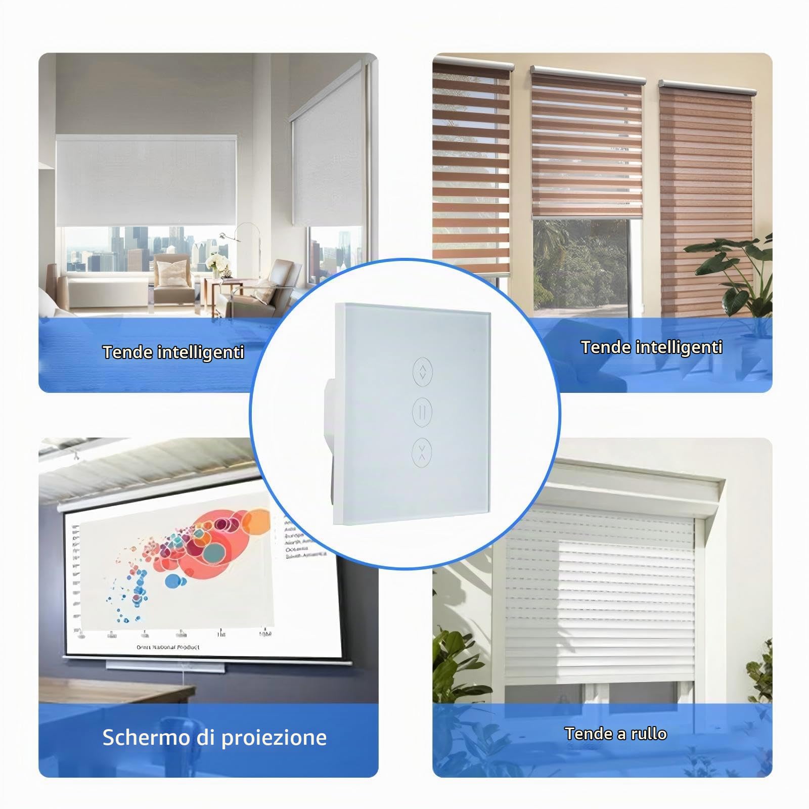 Curtain Switch, 4 Articoli Interruttore Tapparelle WiFi per APP Remote & Voice Control Compatible,Smart Touch Switch per Controllo Remoto e Vocale, Funzione di temporizzazione Funziona