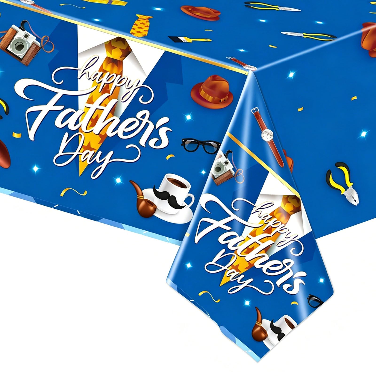 Happy Father's Day Tablecloth, Fathers Day Party Tablecloth, 137x274cm Plastic Rectangle Disposable Waterproof Table Cloth, Father's Day Themed Blue Tablecover for Home Dining Table Catering Picnic
