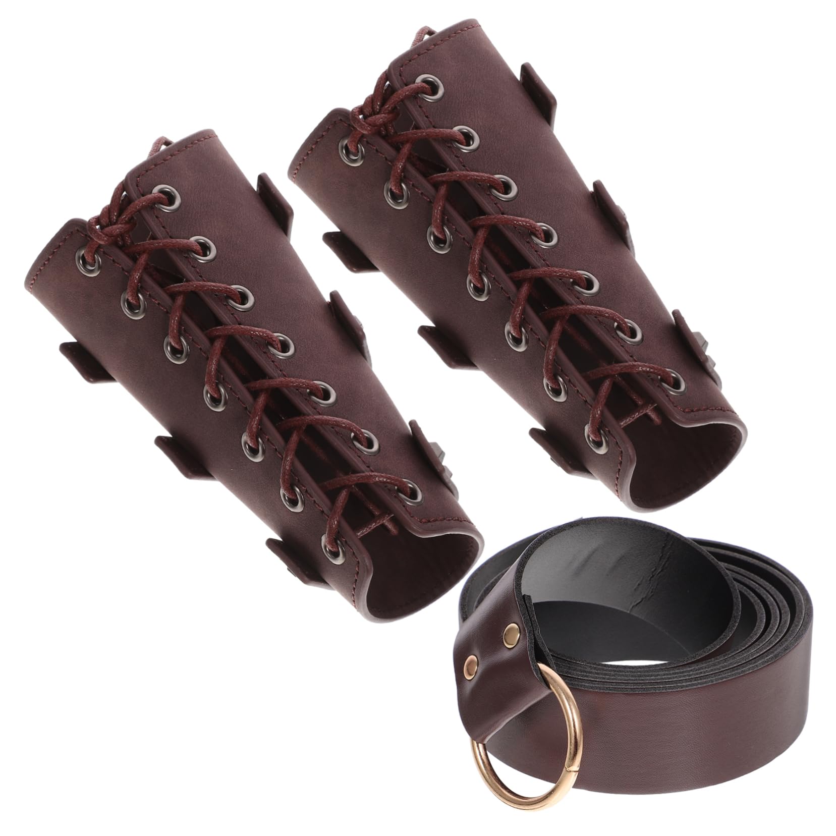 WOFASHPURET Medieval Viking Wristband Set Mens Renaissance Arm Guards Leather Waist Belt Adjustable Buckle