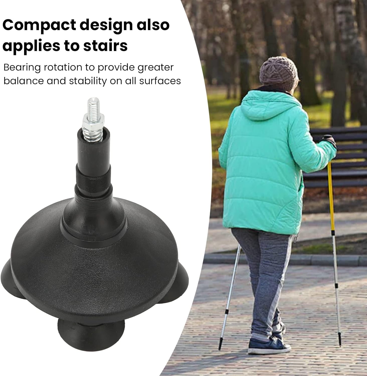 FourPoint Cane Tip, Walking Stick Quad Foot Four Base Support 360