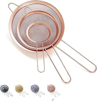 Copper Fine Mesh Strainer 3 Pieces Set, Rose Gold Flour Sifter For Baking, Stainless Steel Clander, Copper Matcha Tea Strainer, Gravy Separator, Stasher Sieve Pasta Strainers