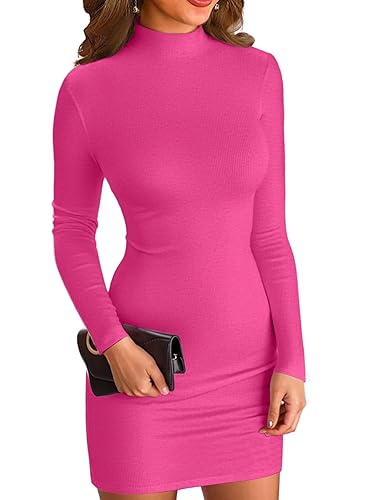 VICHYIE Women Mock Neck Ribbed Bodycon Dress Long Sleeve Mini
