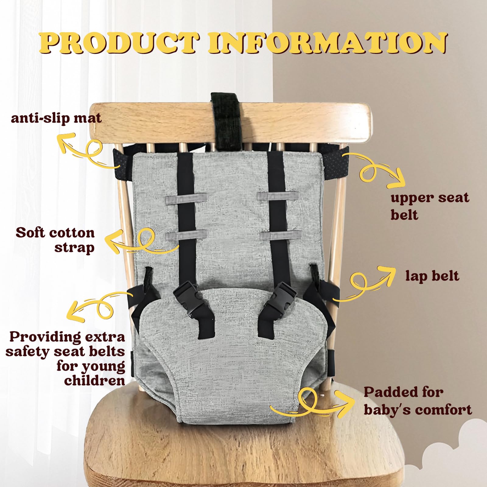 Ceinture de Sécurité pour Chaise Haute Bébé,Harnais de Siège de Sécurité pour Bébé Curité Bebe Réglable Sangle Chaise Harnais Respirant Harnais de Voyage pour Les Voyages et Les Repas À La Maison