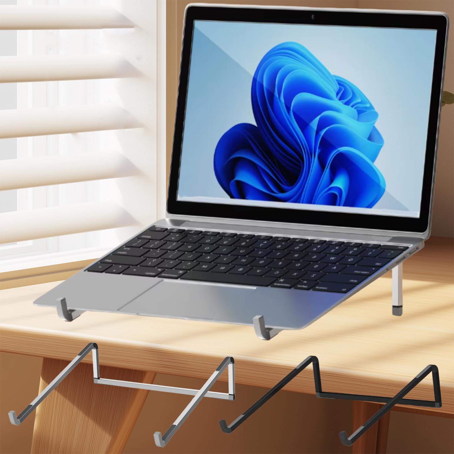 Laptop Stand for Desk Adjustable Foldable Lightweight Aluminum Laptop Holder Riser Flat Folding for Storage Sliver