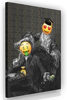 Fellipo Ricci Money Talks Museum Quality Canvas Print, Emoji Reproduction Art, Oil Painting Money Couple Large Wall Art (18" x 12" in)