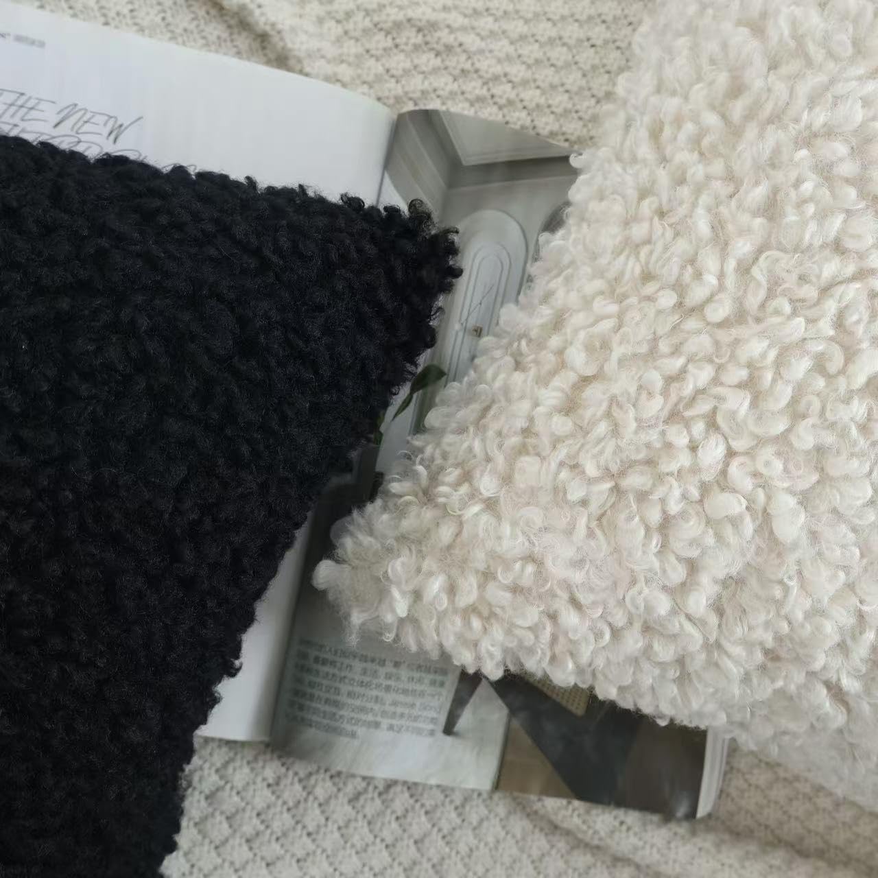 OYIMUA Black Faux Fur Decorative Pillow Covers 20x20 Soft Fluffy Sherpa Boucle Throw Pillows Teddy Bear Textured Neutral Pillow Cases for Couch Bed Living Room