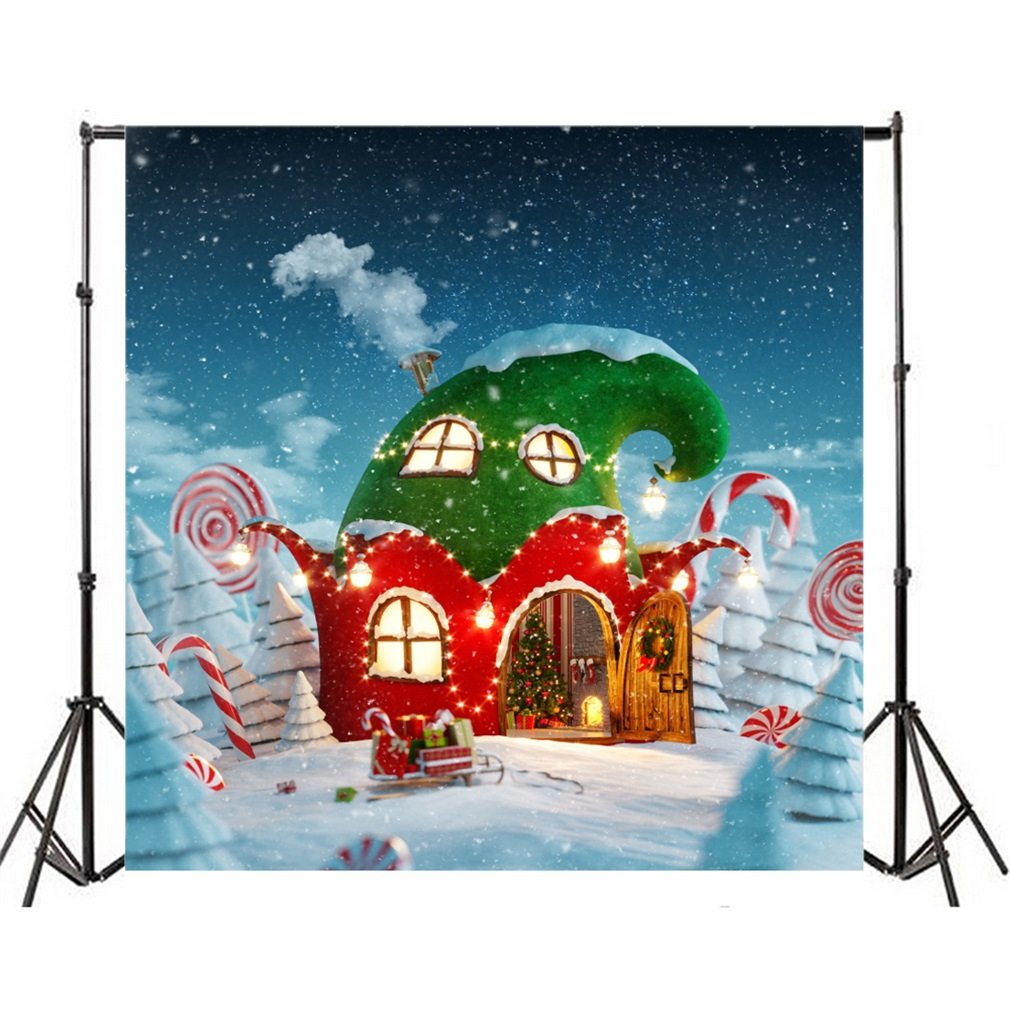 YongFoto 20x10ft Christmas Photo Background Fairy House Candy Canes Snowflake Forest Red Camper Winter Snow Wonderland Vinyl Backdrop For Photography Family Xmas Party Decor Kids Portrait Props