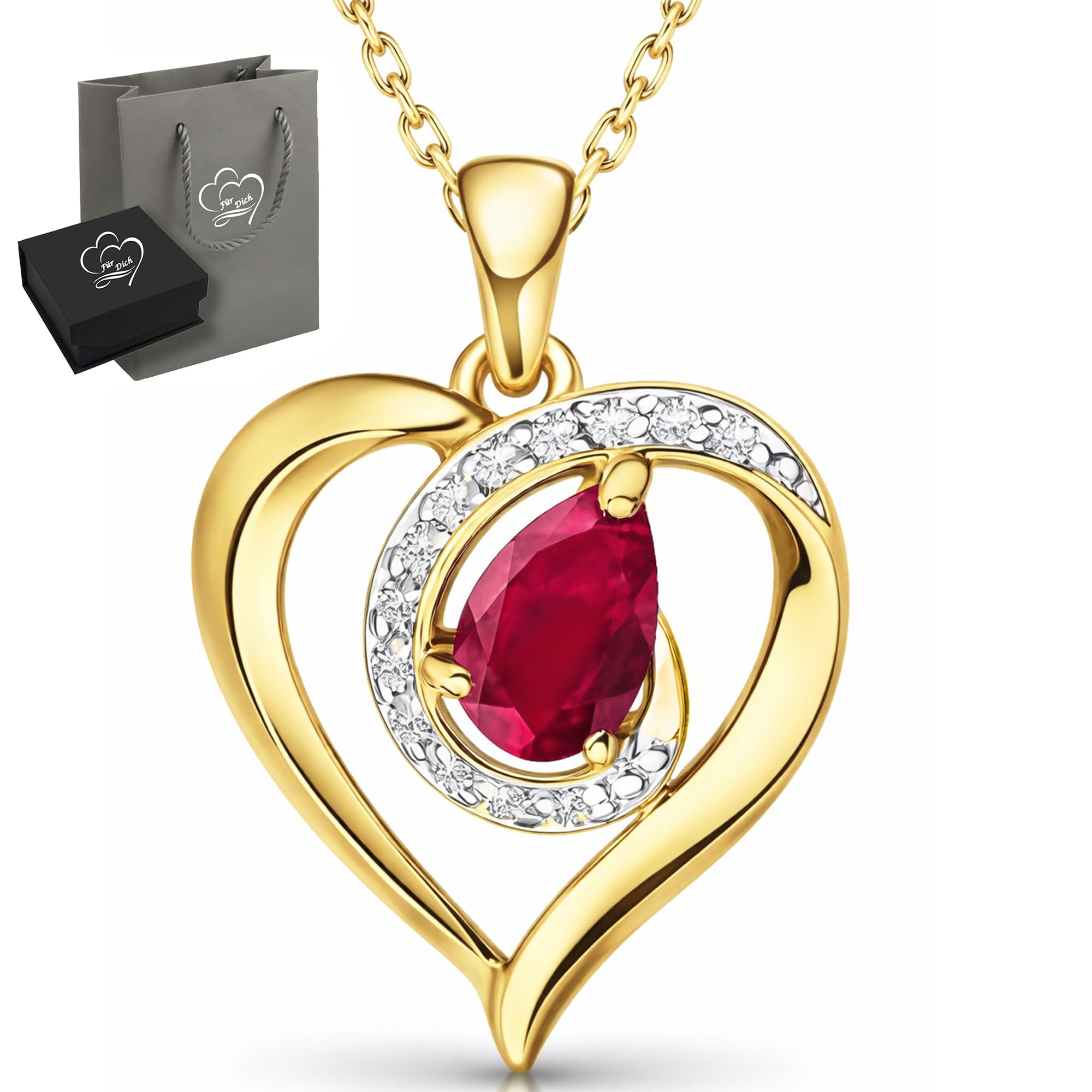 Echte Edelstein Herzkette Damen aus 925 Silber – Halskette mit Herz-Anhänger Schmuck Geschenk für Frauen & Freundin