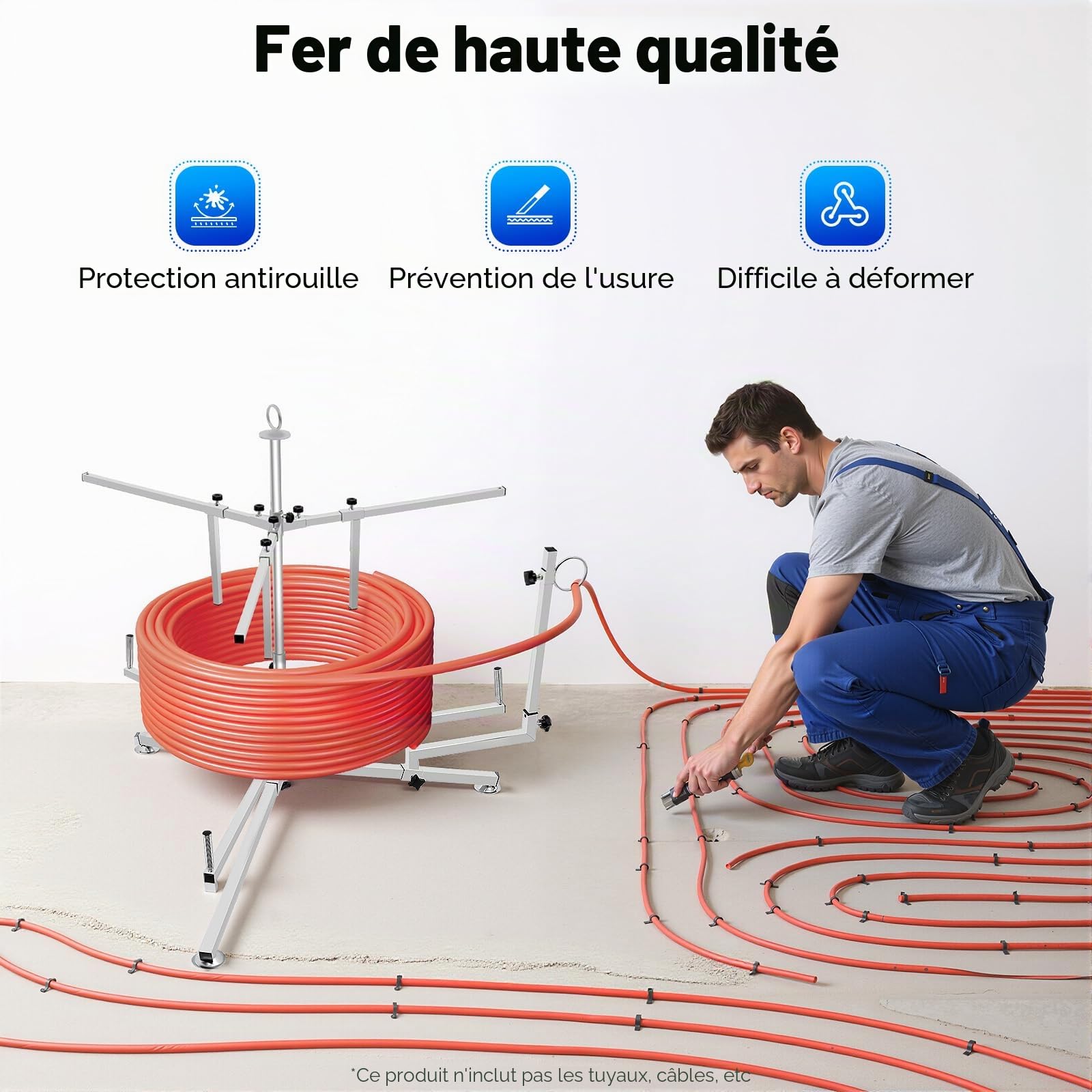 Dévidoir de tuyau pour chauffage au sol, chauffage au sol, 3 niveaux avec sac de transport, dérouleur de tuyau, diamètre réglable, très résistant, pour PEX, PERT, PE, tuyaux de chauffage, tuyaux d'eau