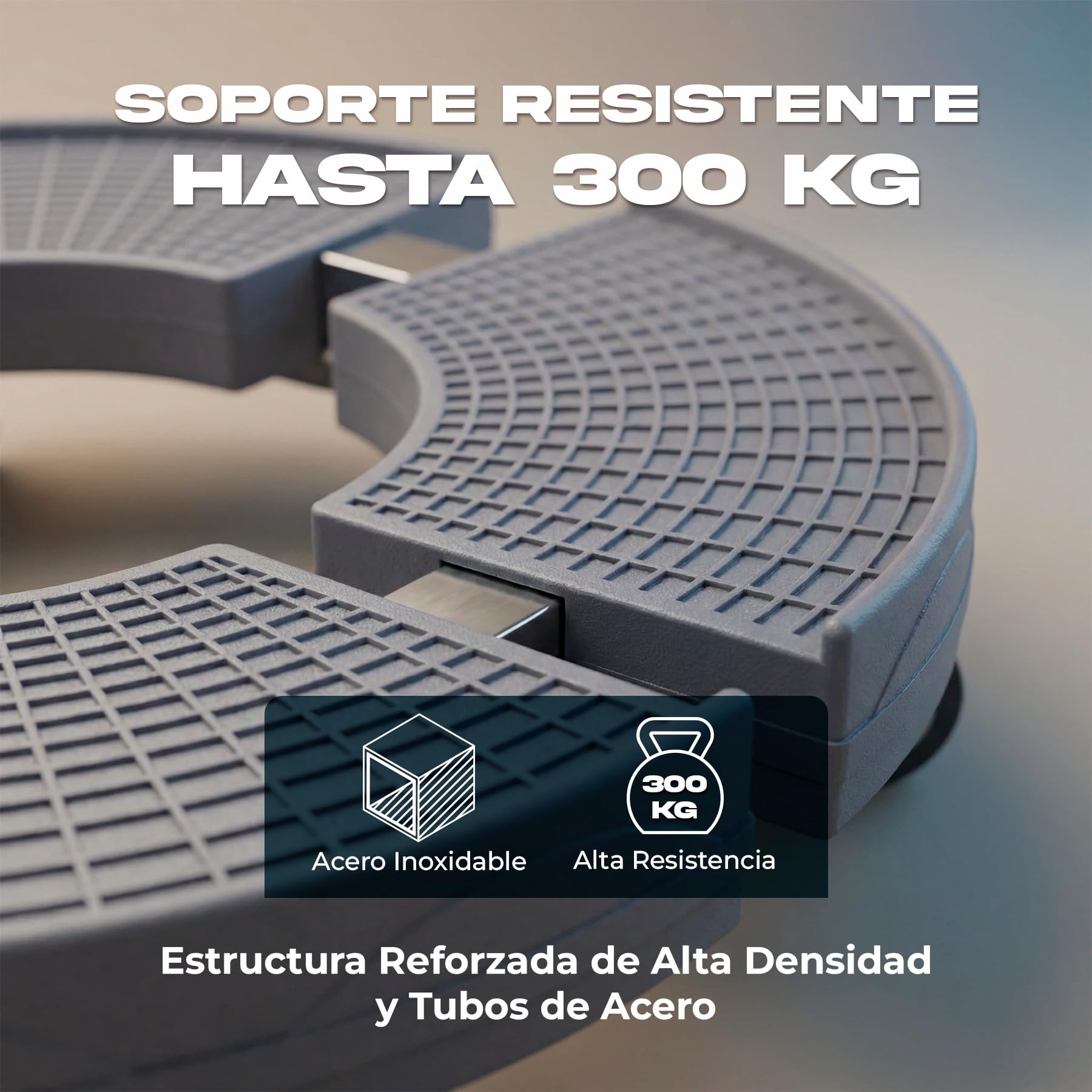 Base Redonda Ajustable 38-50 cm con Ruedas 300 KG – Plataforma Soporte ABS Alta Densidad + Acero Inoxidable – 4 Ruedas Dobles 360º con Freno – Para Macetas Grandes, Bombona Butano (SOPORTE + 4 RUEDAS)