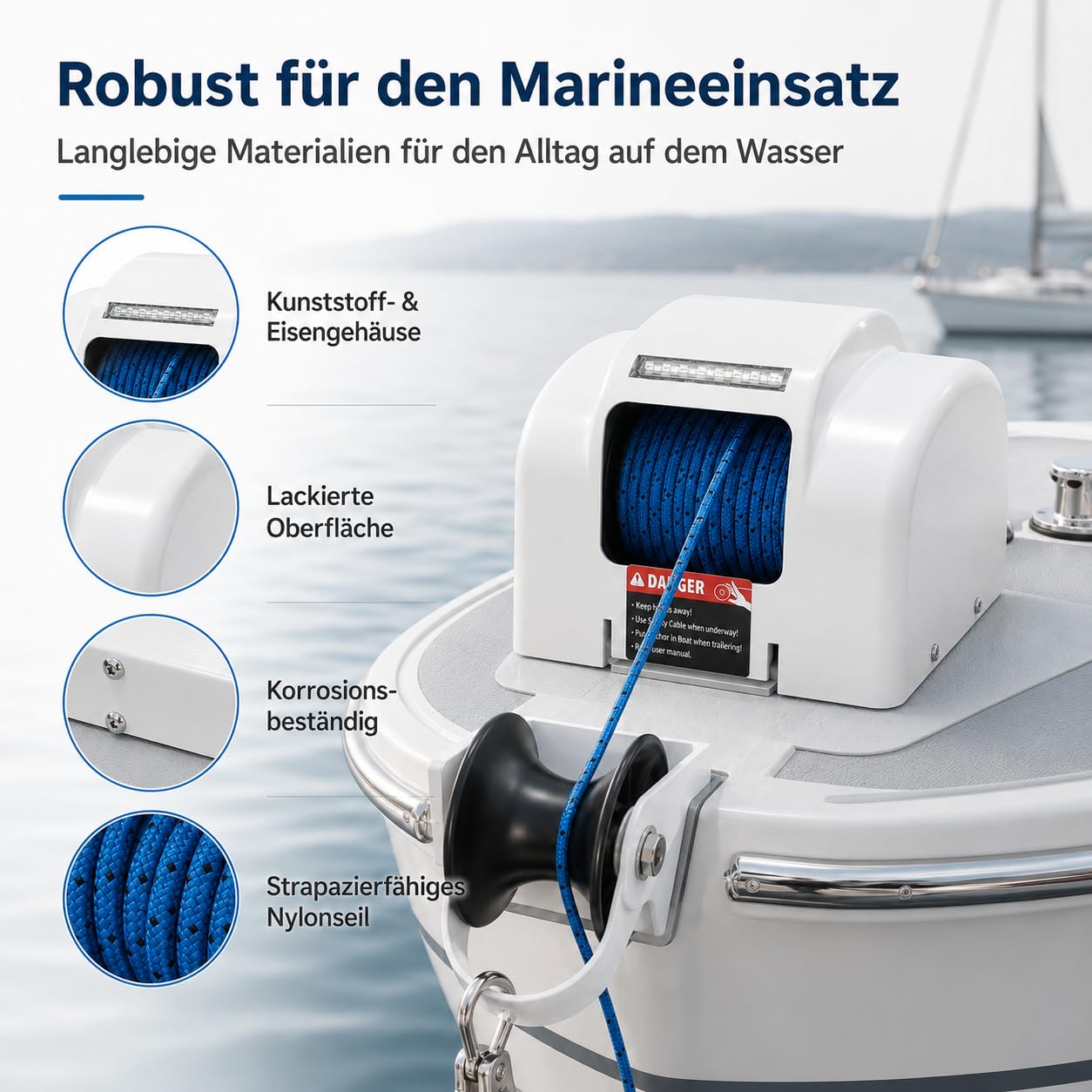 Anker Boot Elektrische Ankerwinde 12V mit Fernbedienung, Elektrische Seilwinde für Boote mit 30 m Nylonseil, Belastbarkeit bis 20 kg, Bootsanker Winde für Schnellboote Fischerboote Motorboote