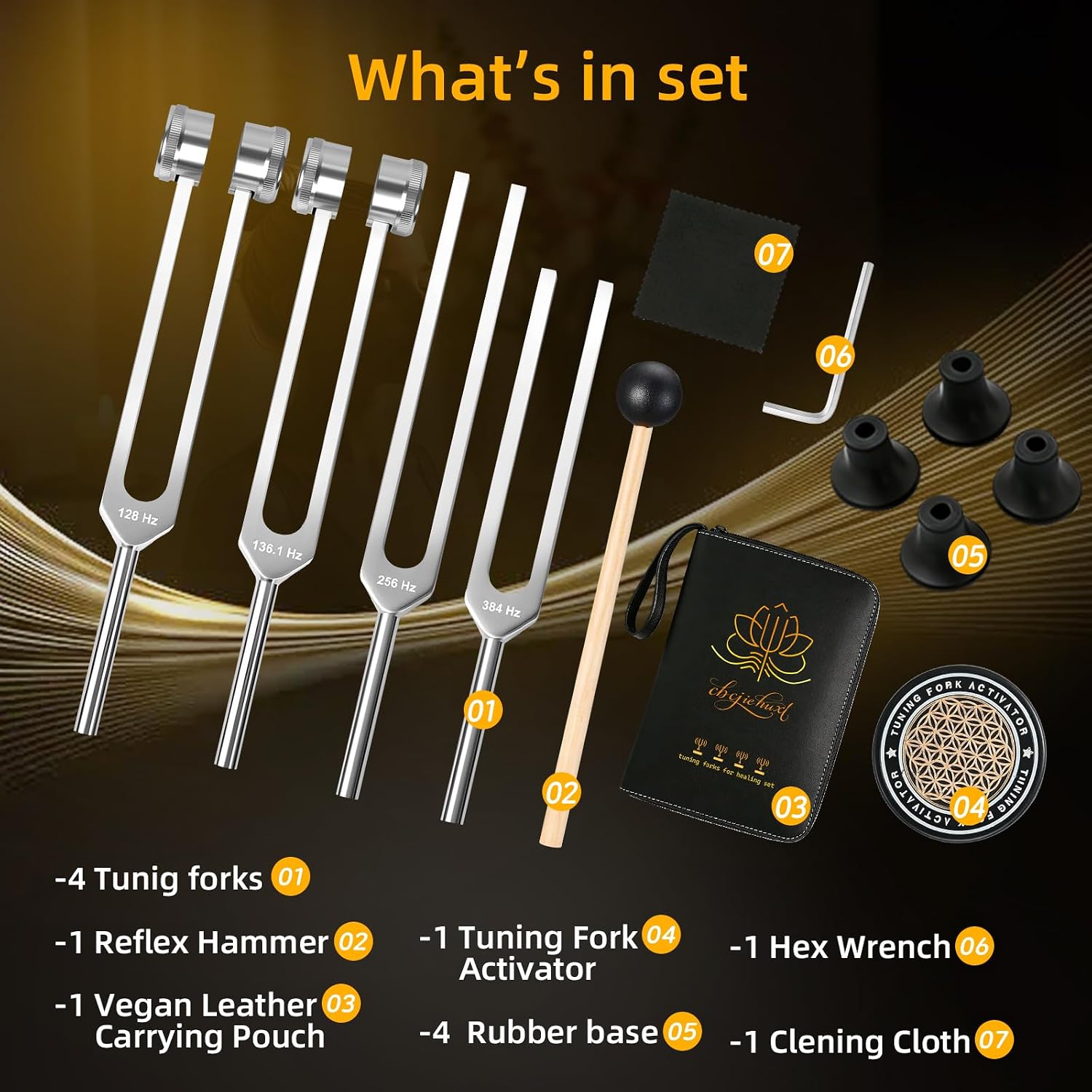 Tuning Forks for Healing Set (128Hz, 136.1Hz, 256Hz, 384Hz) - Essential Yoga and Meditation Accessories and Sound Therapy Equipment,Perfect Healing Gift for Mom or Girlfriend on Mother's Day, Birthday