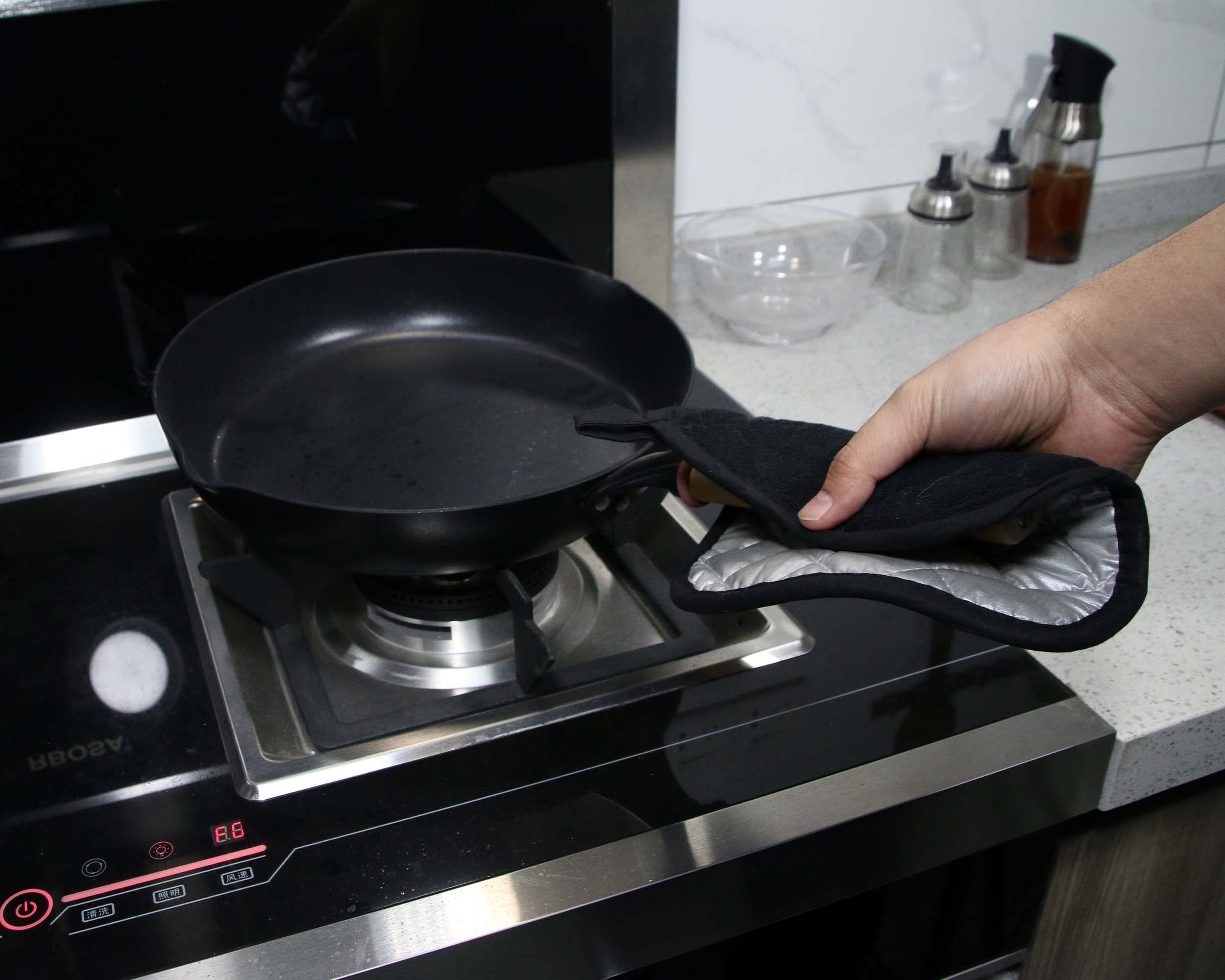 Topflappen für die Küche, Topflappen aus Baumwolle mit großer Hitzebeständigkeit, heiße Pads, Untersetzer zum Kochen und Backen, Schwarz, 5 Stück