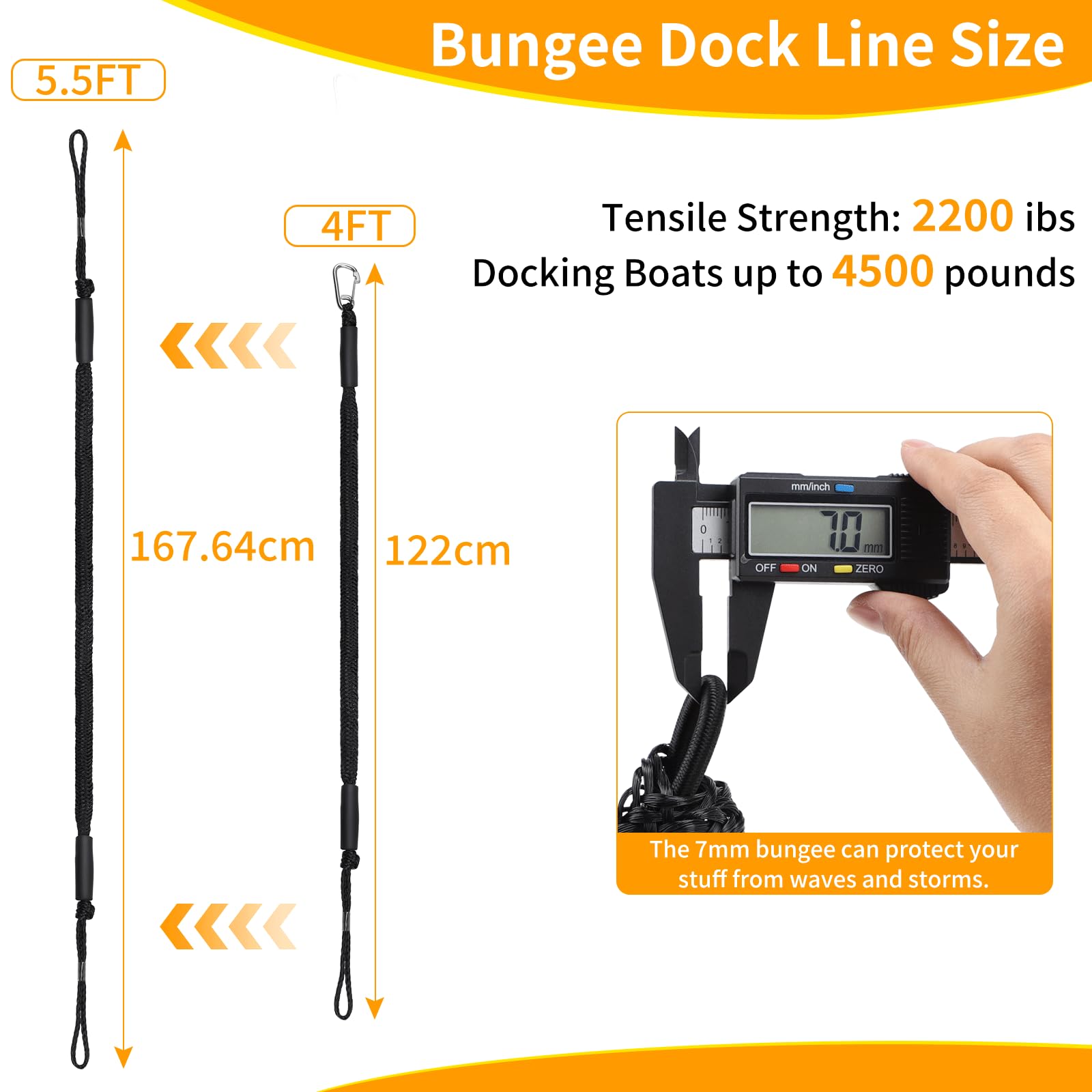 EFUTURETIME 2 x Cime e Cavi per Imbarcazioni 10cm (4FT), Bungee Dock Line con Gancio, Cima da Ormeggio, Cavi per Ormeggio per Barche, Moto d'Acqua, Kayak, Pontone, Canoa