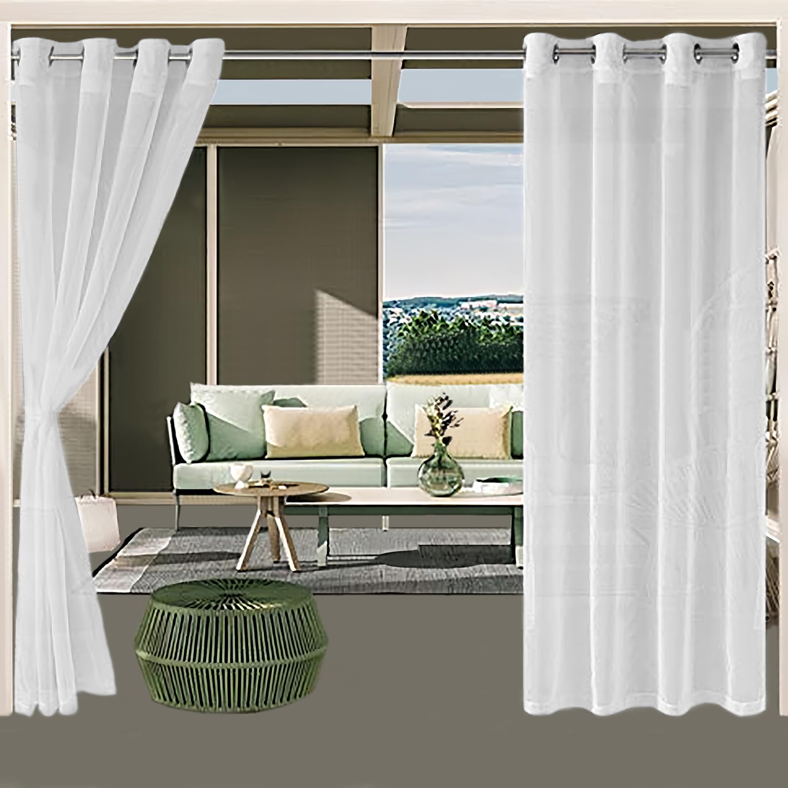 Rideau D'extérieur, Rideaux D'extérieur Transparents Résistants Aux Intempéries avec œillets, 2 Pièces de Rideau (L132 X H213 Cm), Rideaux de Balcon, Rideau Voilage Pour Pavillon, Salon, Terrasse