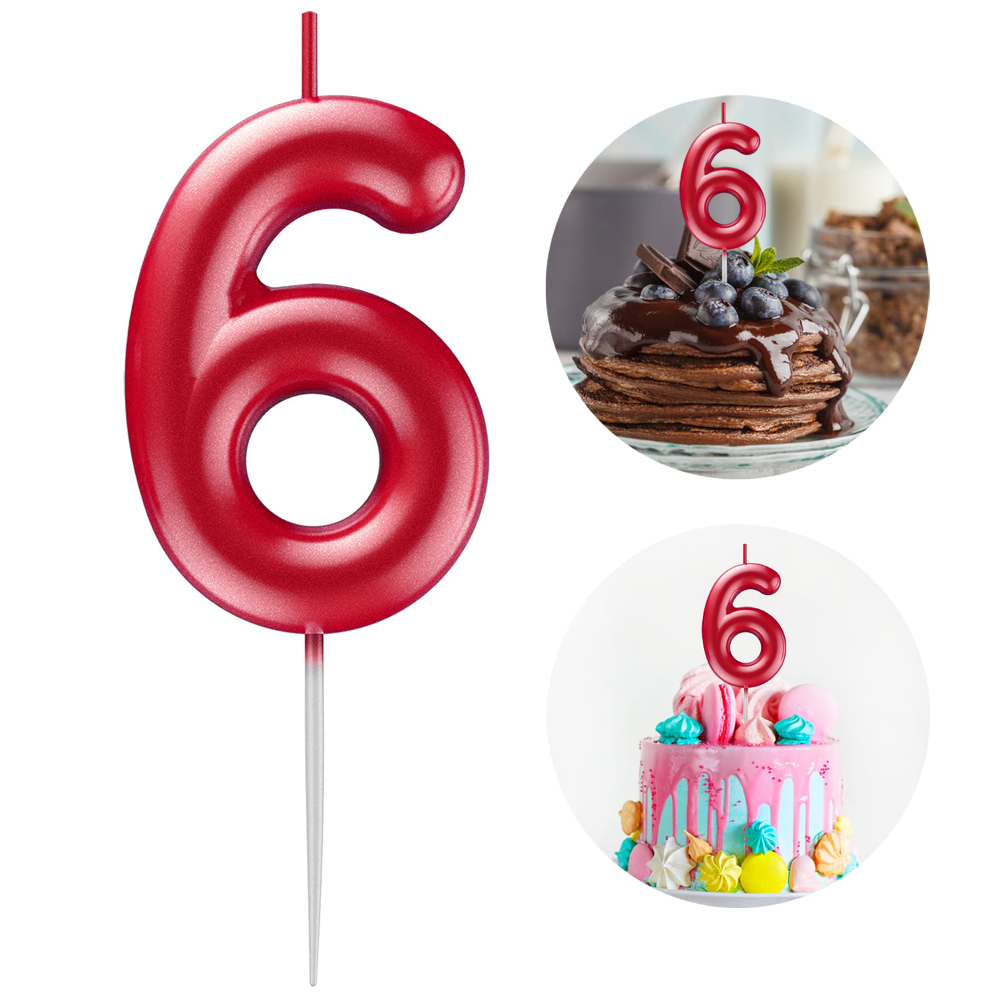 Red Number 6 Candle Happy Birthday 3D Number Candles for Birthday Cake Party Decoration Wedding Anniversary Celebration Supplies