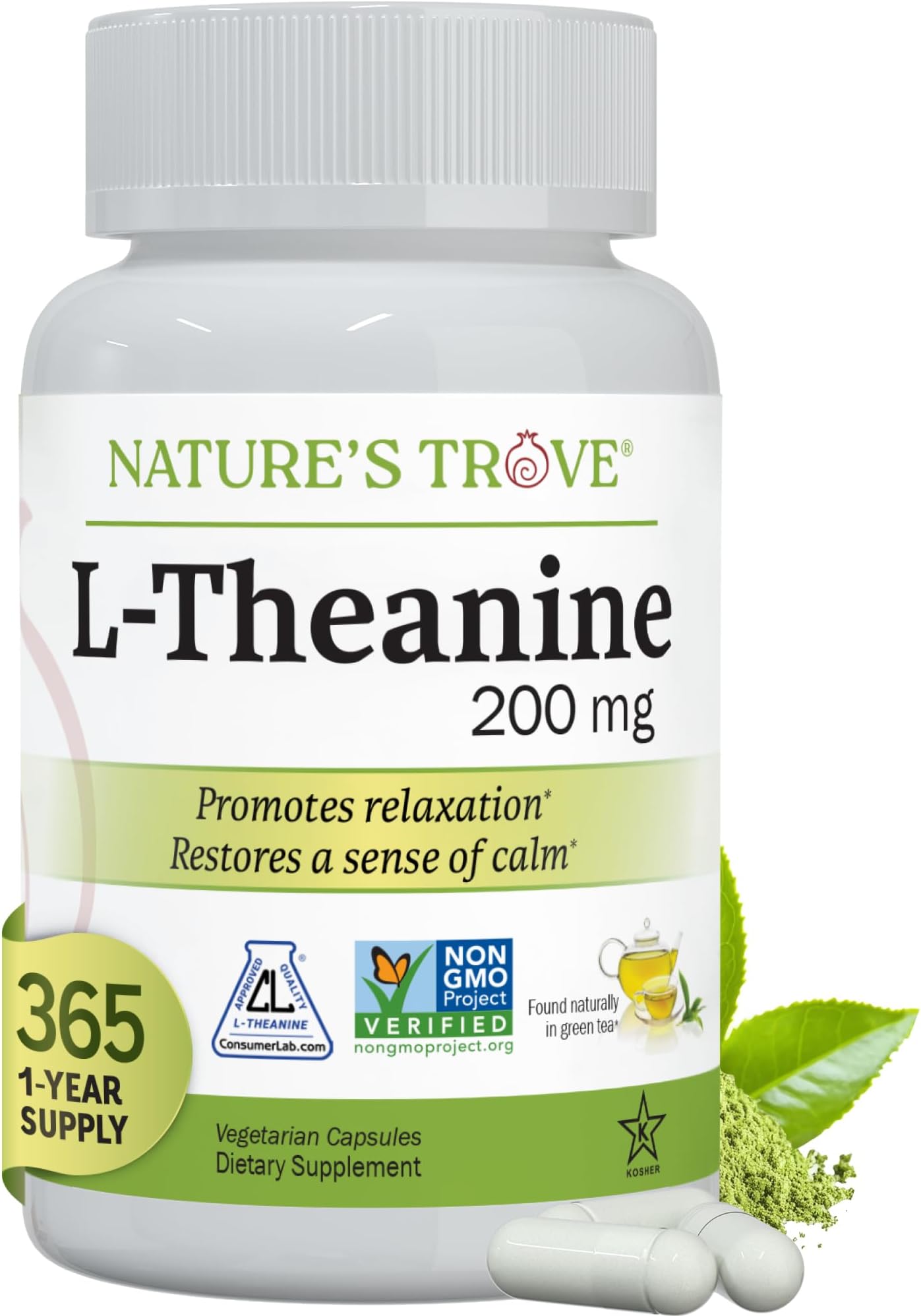 L-Theanine 200mg Super Value Size - 365 Vegetarian Capsules