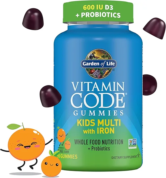Kids Multivitamin Gummy with Iron + Probiotics for Immune Health & Digestion: Vitamins D, C, E, B, Zinc for Energy & Development, Vitamin Code, Non-GMO, Gluten-Free, 90 Orange Gummies, 30 Da
