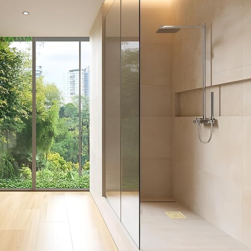 Miniatura 5 de YANCASENO Drenaje cuadrado de 6 pulgadas con brida, rejilla de patrón cuadrato extraíble, acero inoxidable SUS 304 de grado alimenticio, oro