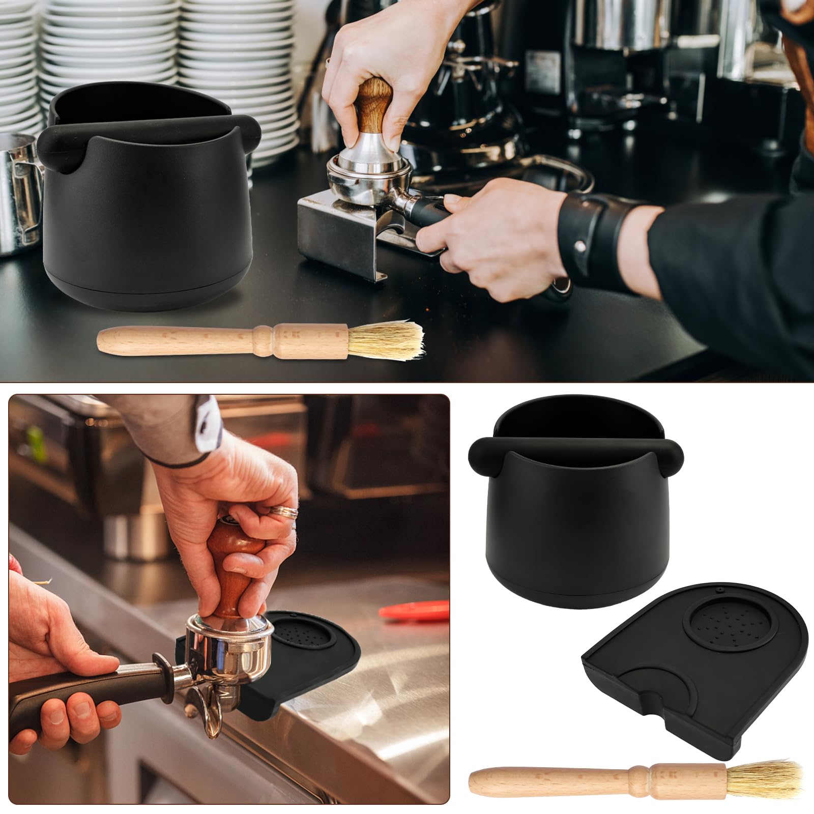 Knock Box Coffee, Contenitore per Fondi di Caffè con Asta Rimovibile e 1 Spazzola per la Pulizia, Scatola Fondi di Caffè Accessori per Macchina da caffè