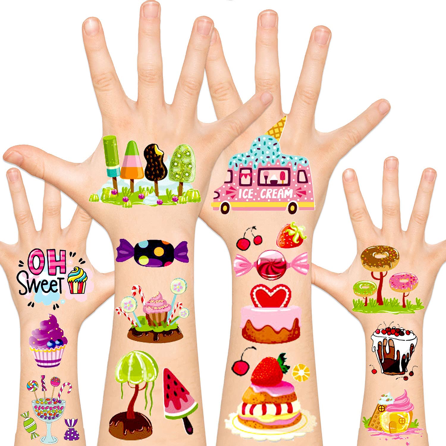 Leesgel 130pcs Temporary Tattoos for Girls, Ice Cream Candy Party Decorations Favors Supplies Accessories, Tattoo Stickers Tattoos for Kids Temporary Tattoos