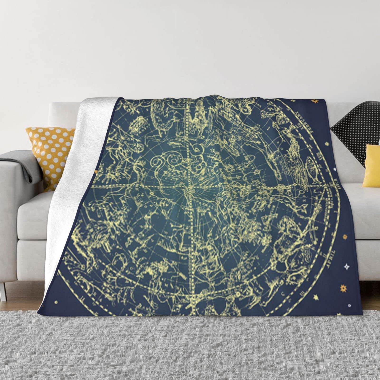 Couverture flanelle anti-boulochage pour lit et canapé motif constellation