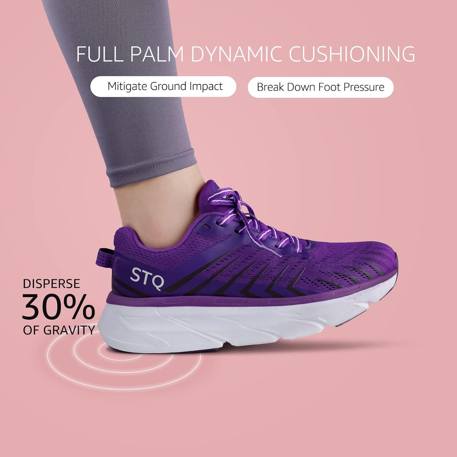 STQ Sneakers for Women Cushioned Platform Lace Up Shoes with Arch Support Plantar Fasciitis Comfortable Lightweight Running Shoes Purple 7