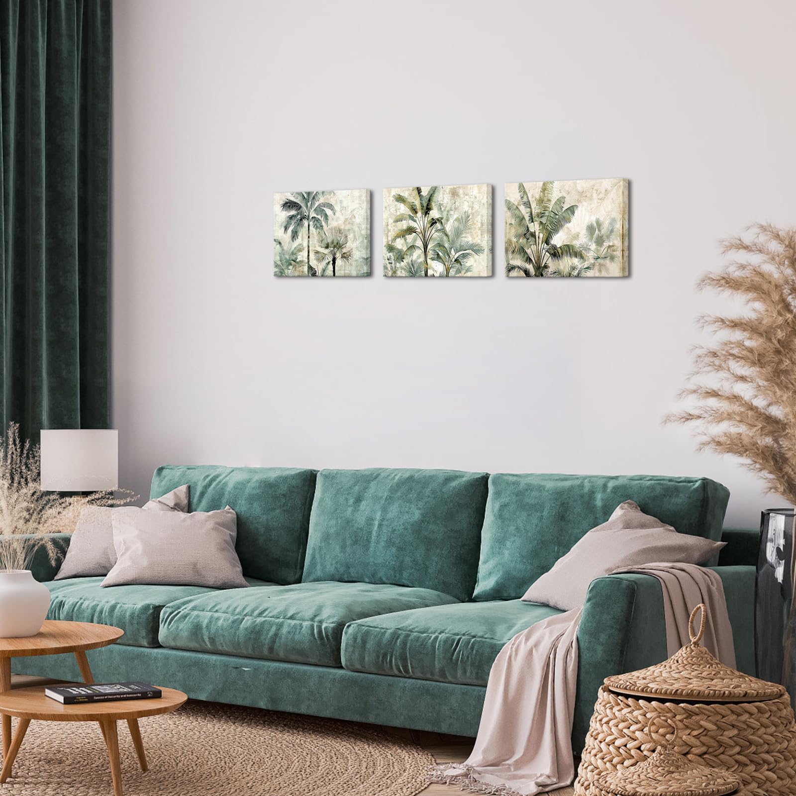 KLVOS Kunstdruck auf Leinwand, Motiv: tropischer Baum, Motiv: grüne Kokospalme, Motiv: Küste, abstraktes Blatt-Kunstwerk, Leinwanddruck für Waschraum, Schlafzimmer, Dekor