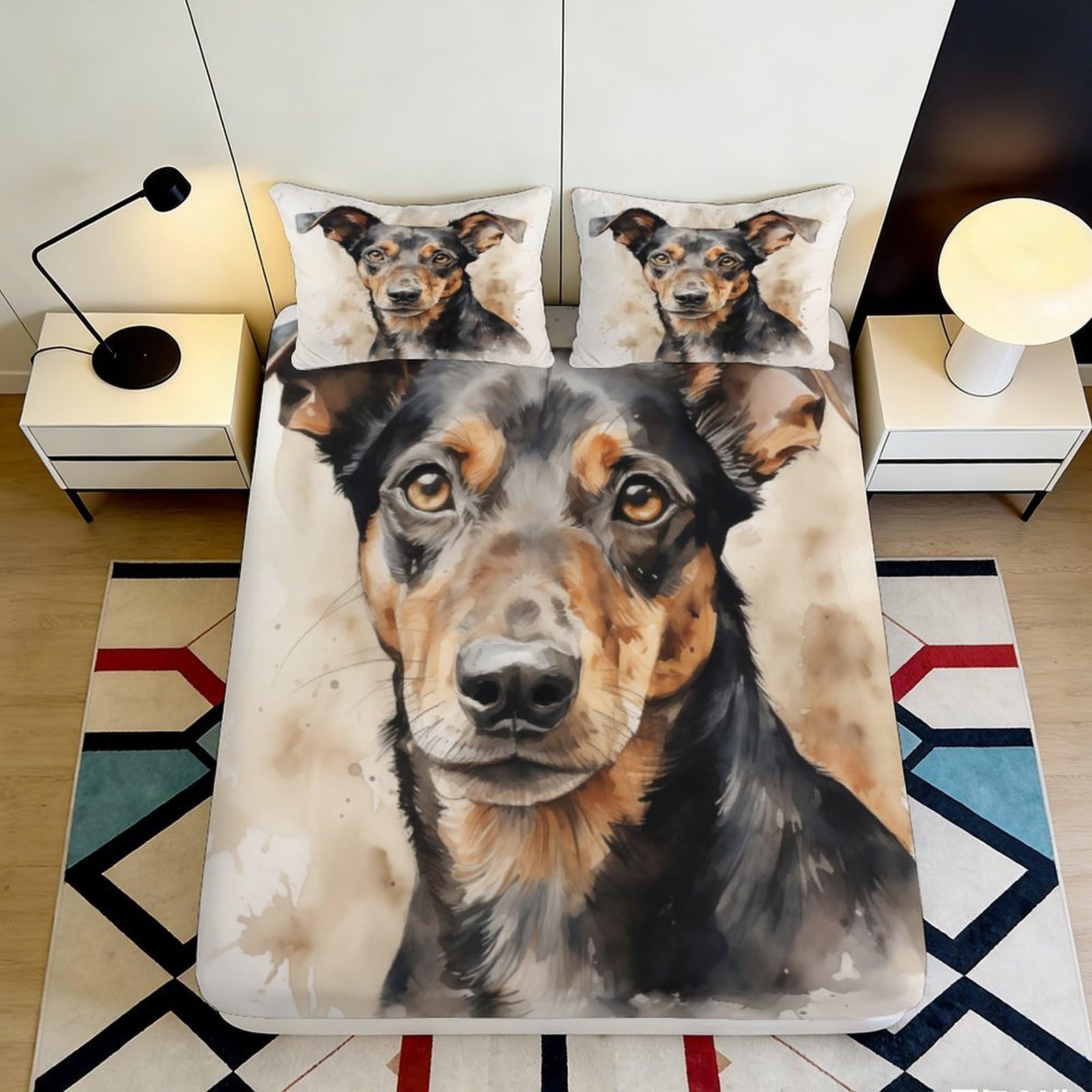 3D Printed Dog Portrait Fitted Sheet Microfiber Soft Durable 3D Printed Dog Face Mattress Cover for Bedroom Dormitory Guest Room Mattress Protection 200x200x25cm
