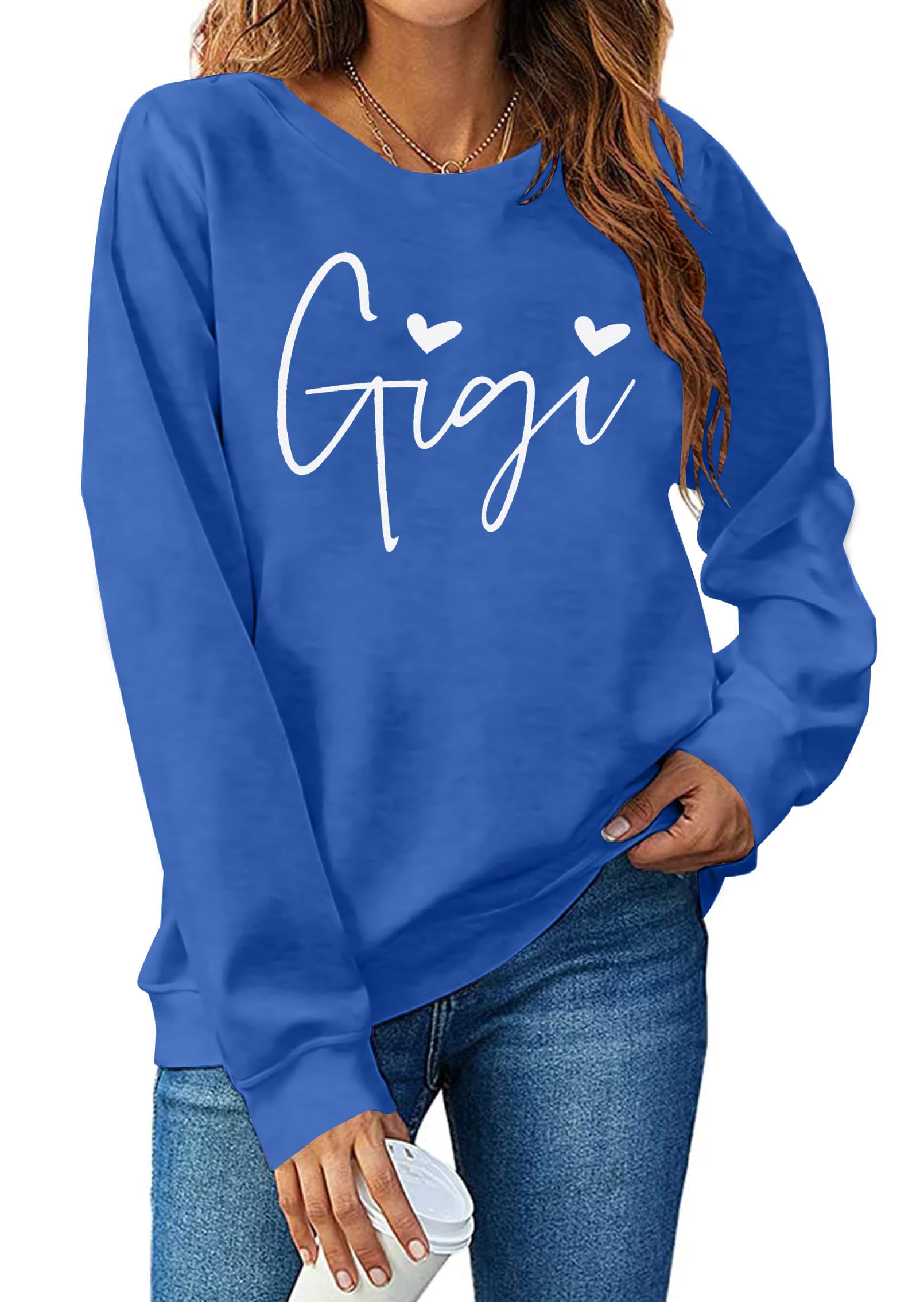 ALLTB Gigi Sweatshirt Women Gigi Heart Graphic Sweater Gifts for Grandma Nana Pullover Top Casual Long Sleeve Tee